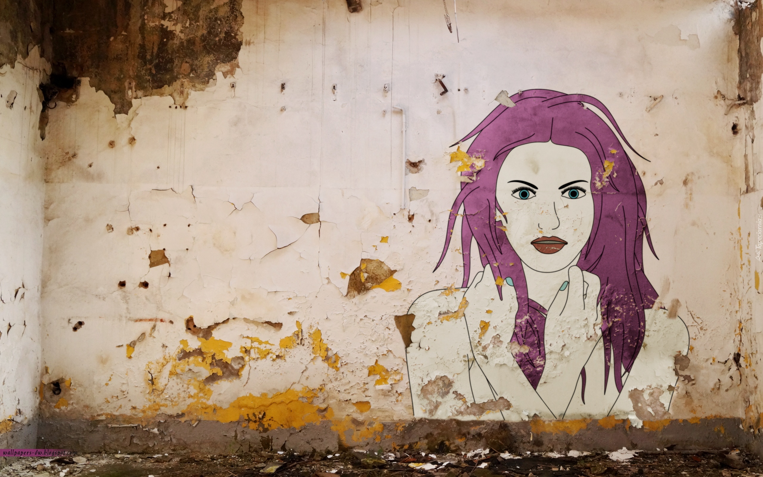 Ściana, Mural, Kobieta, Street art