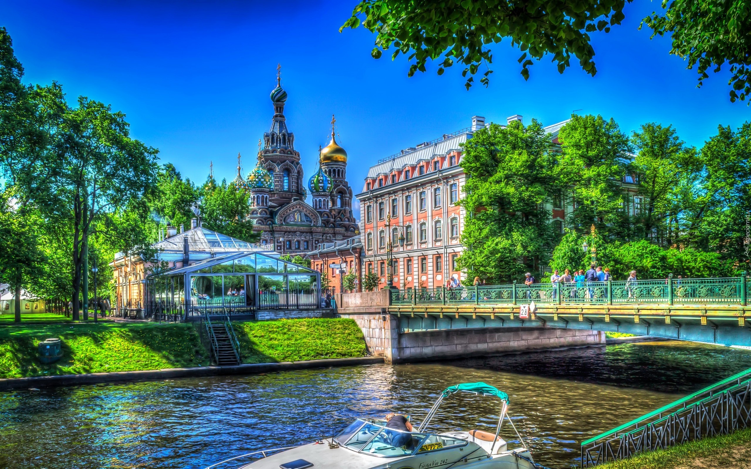 Rosja, Sankt Petersburg, Rzeka, Most, Kościół, HDR