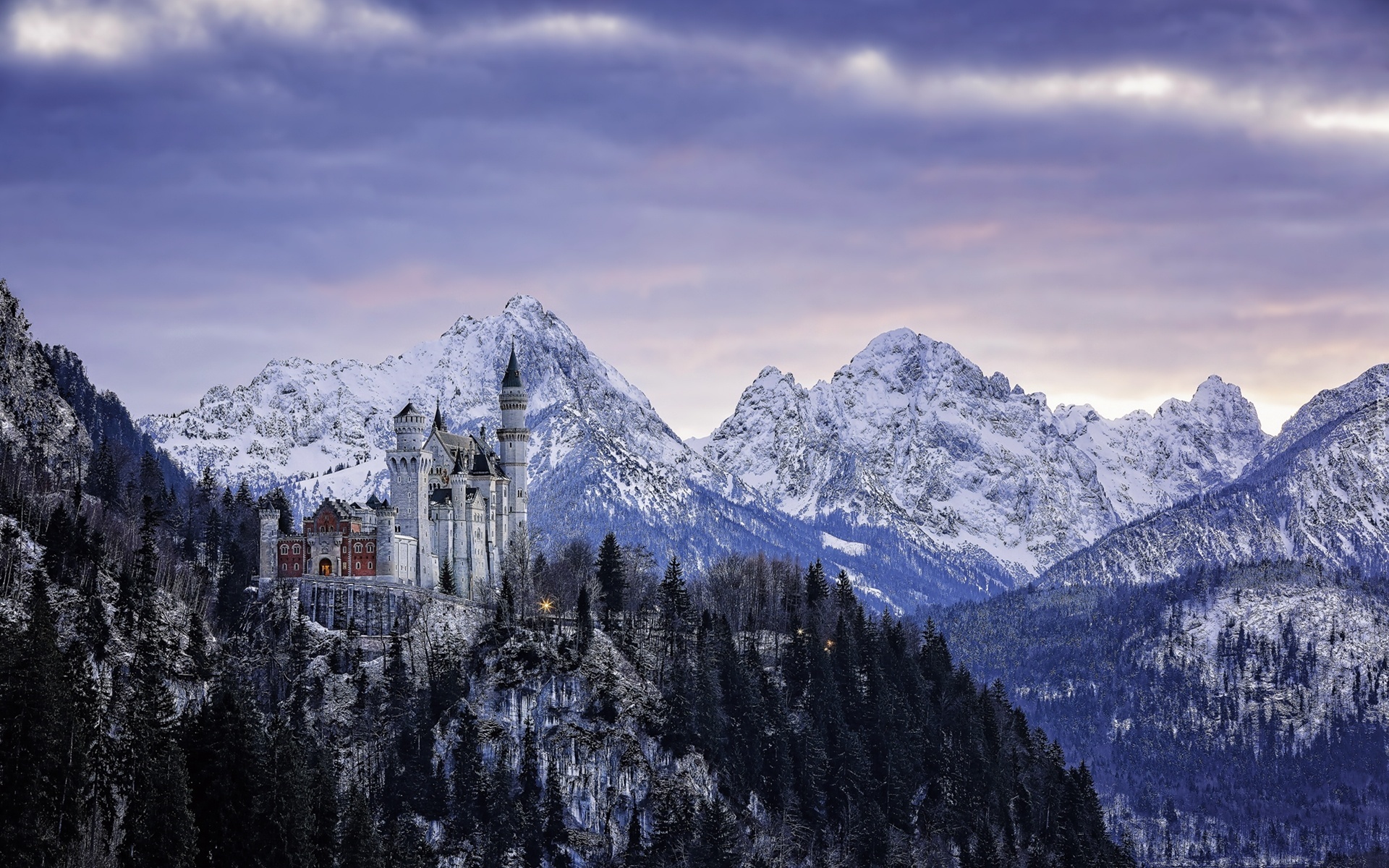 Zamek, Neuschwanstein, Zima, Góry