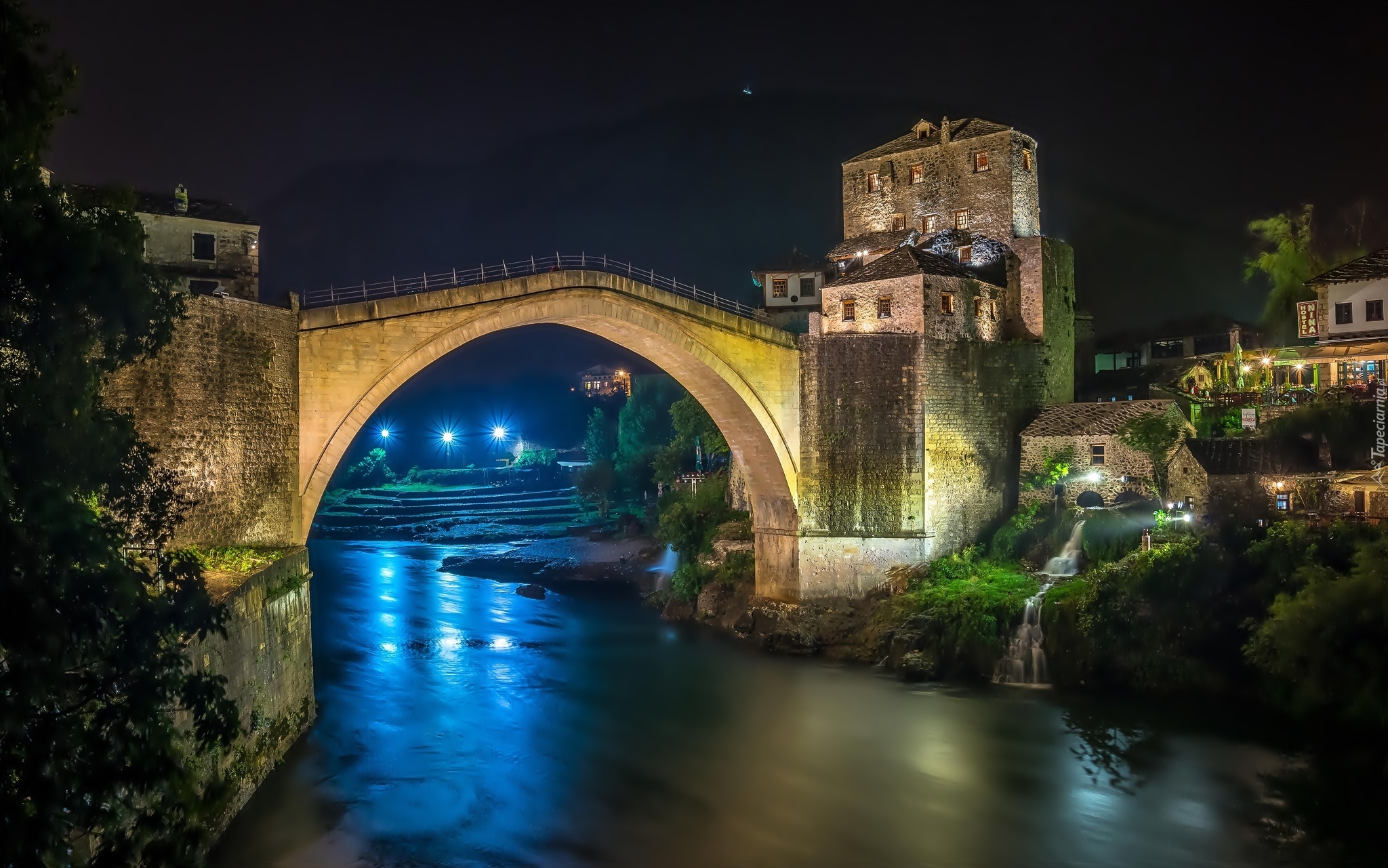 Most, Domy, Rzeka, Neretwa, Mostar, Bośnia i Hercegowina