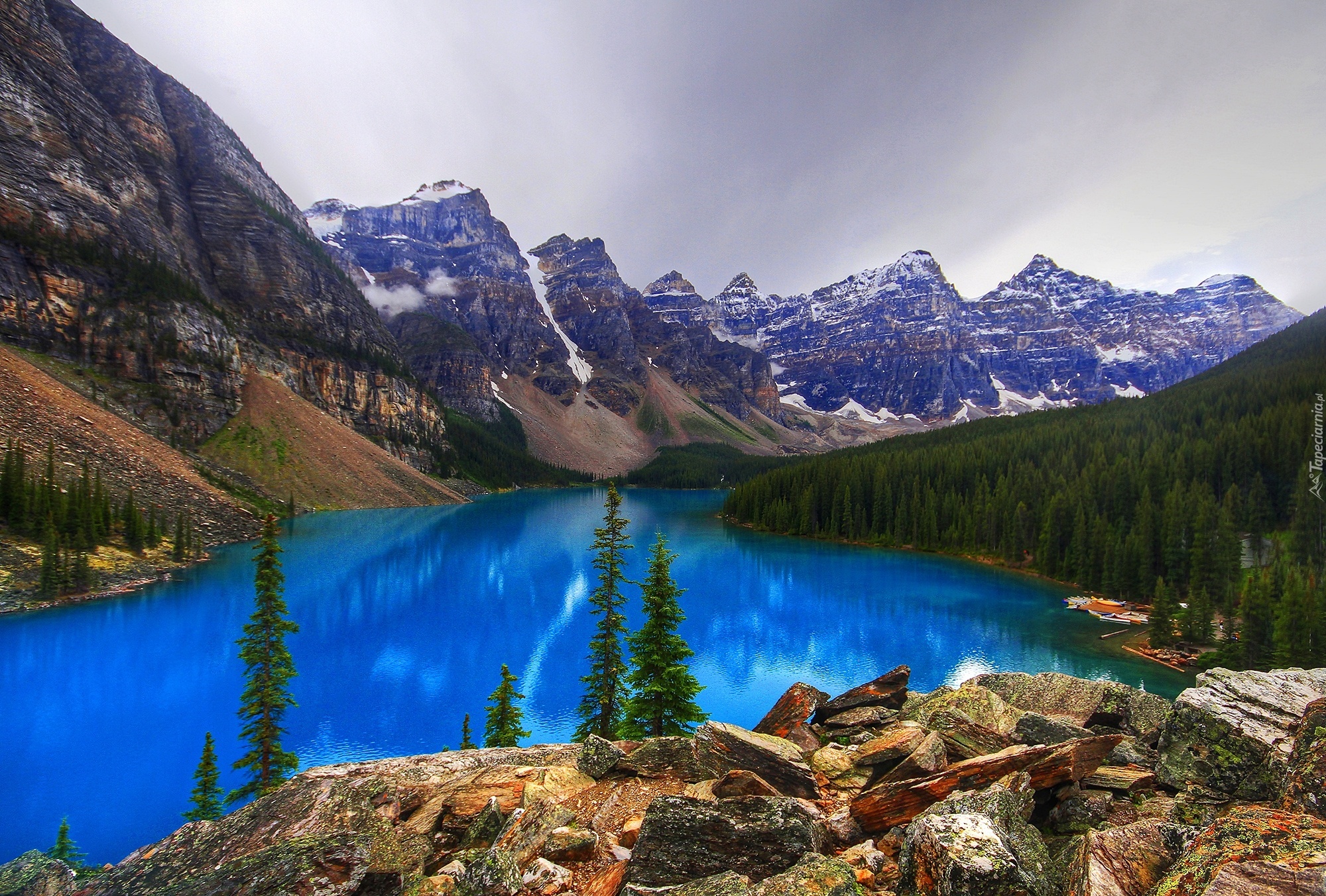 Góry, Jezioro Moraine Lake, Park Narodowy Banff, Kanada, Las, Skały