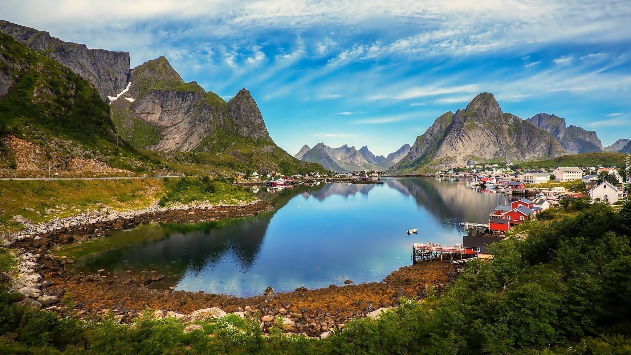Lofoty, Góry, Kolorowe, Domki Rybackie, Norwegia