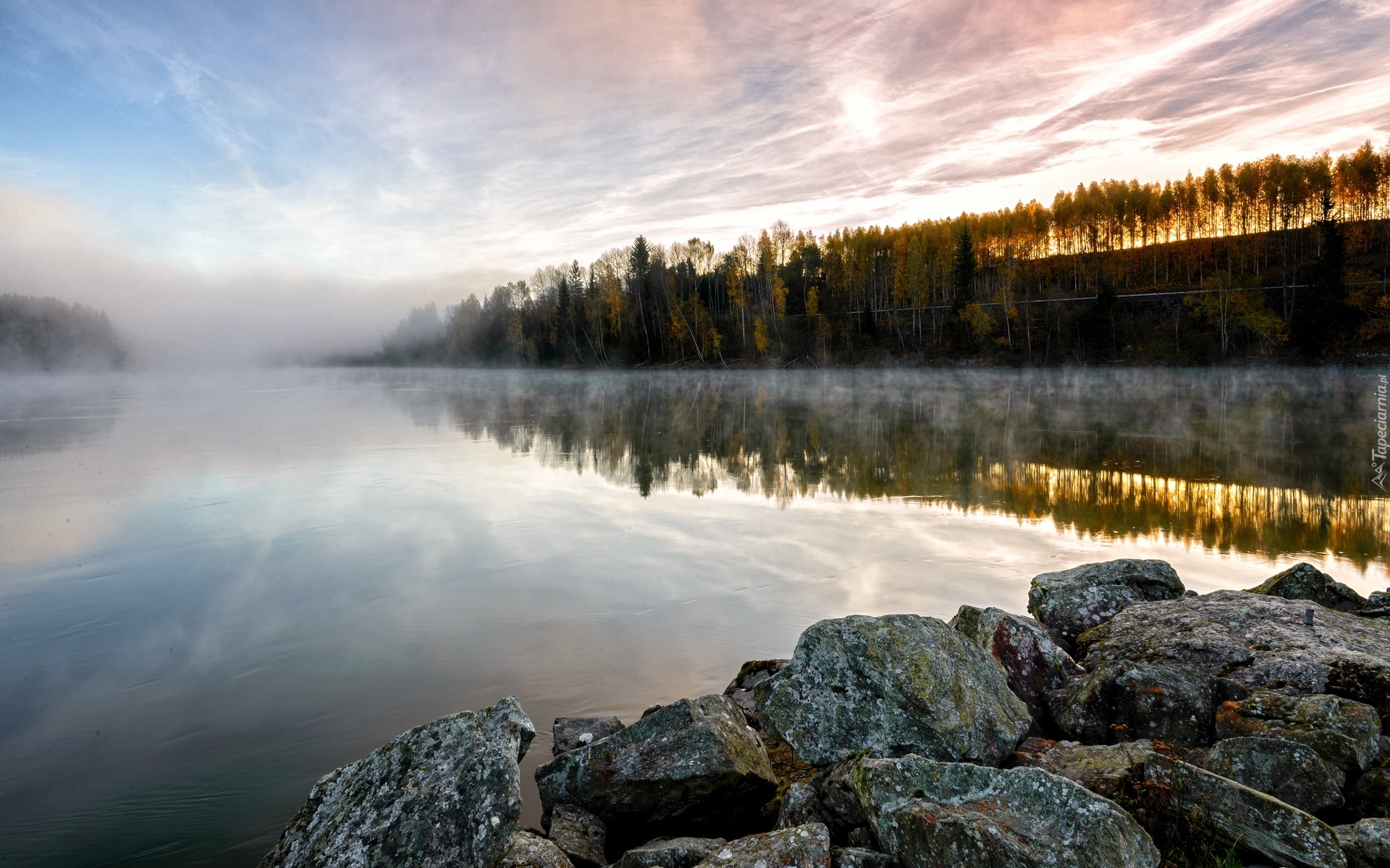 Jezioro, Odbicie, Mgła