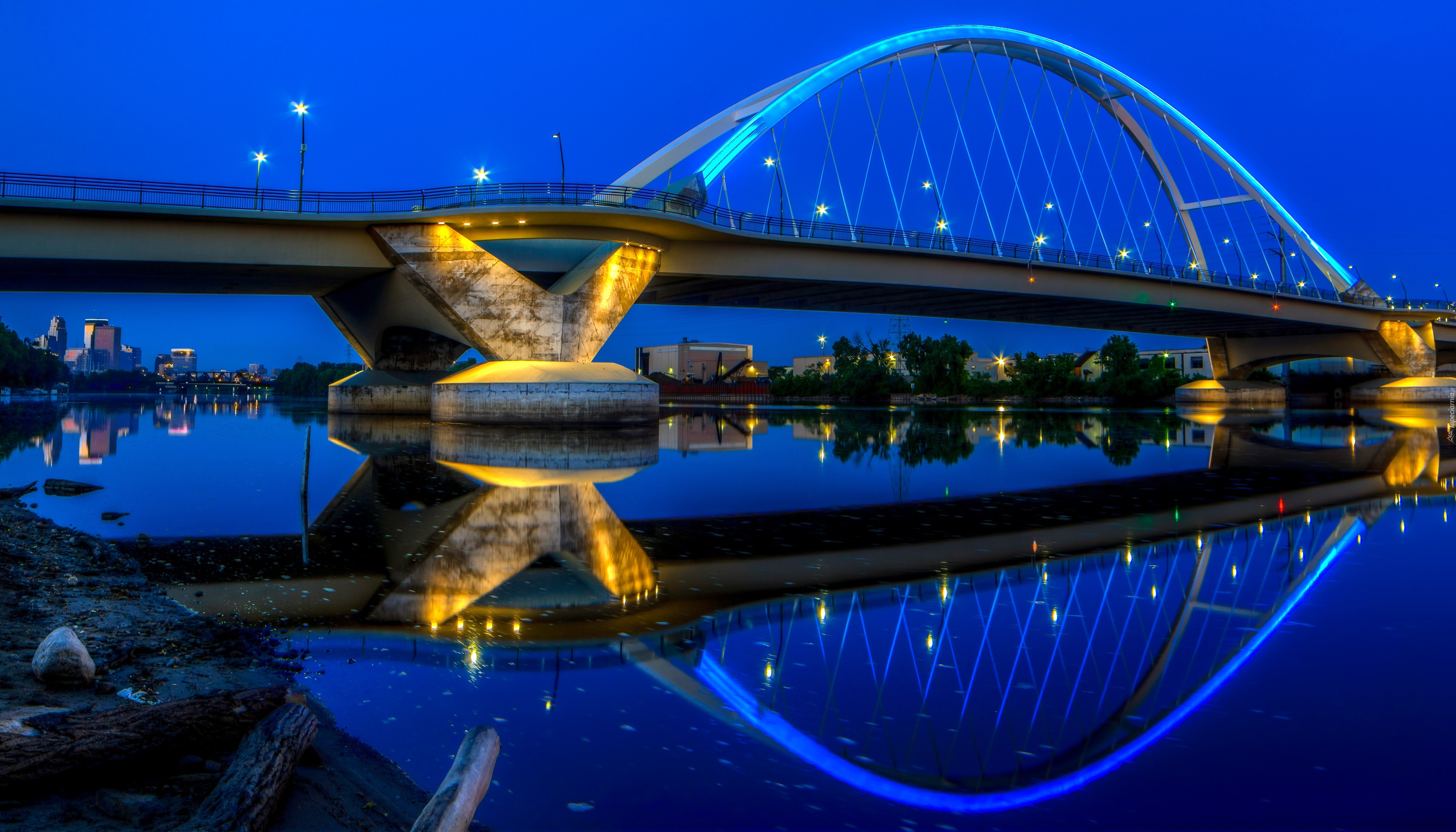 Most, Na, Rzece, Missisipi, Oświetlenie, Noc, USA