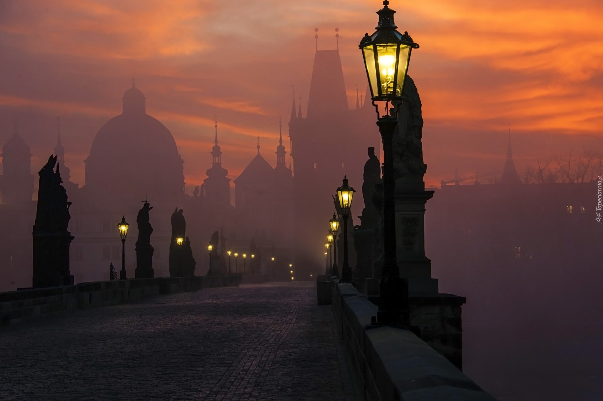 Mgła, Chmury, Most Karola, Czechy, Praga