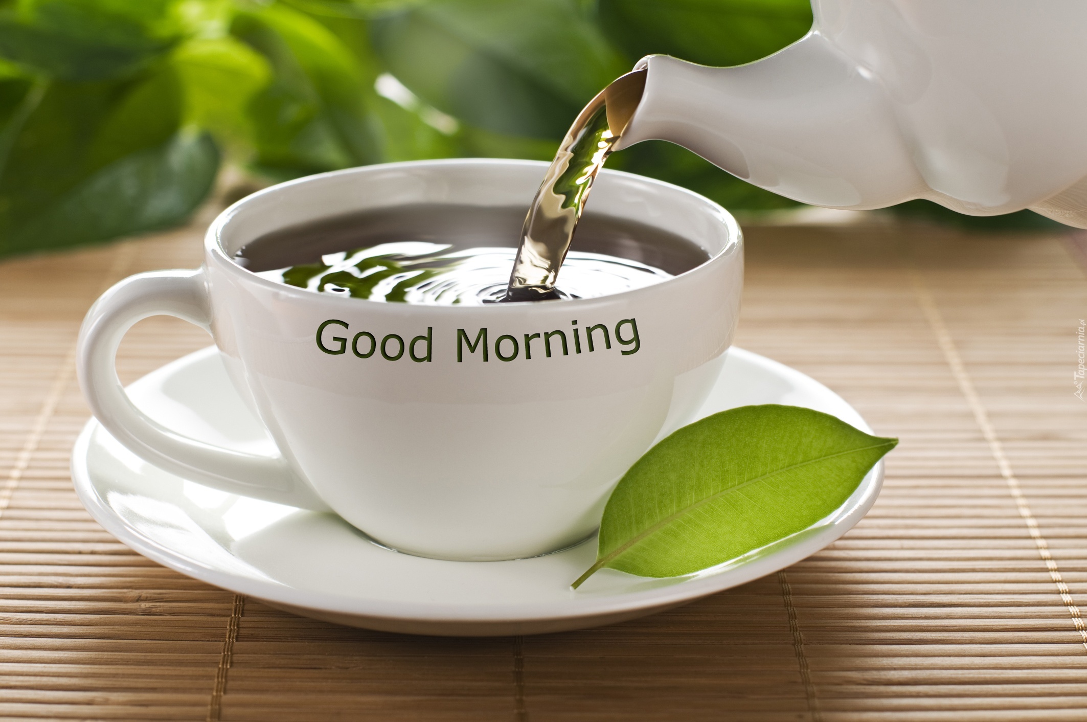 Herbata, Biała, Filiżanka, Z, Napisem, Good, Morning, Dzbanek