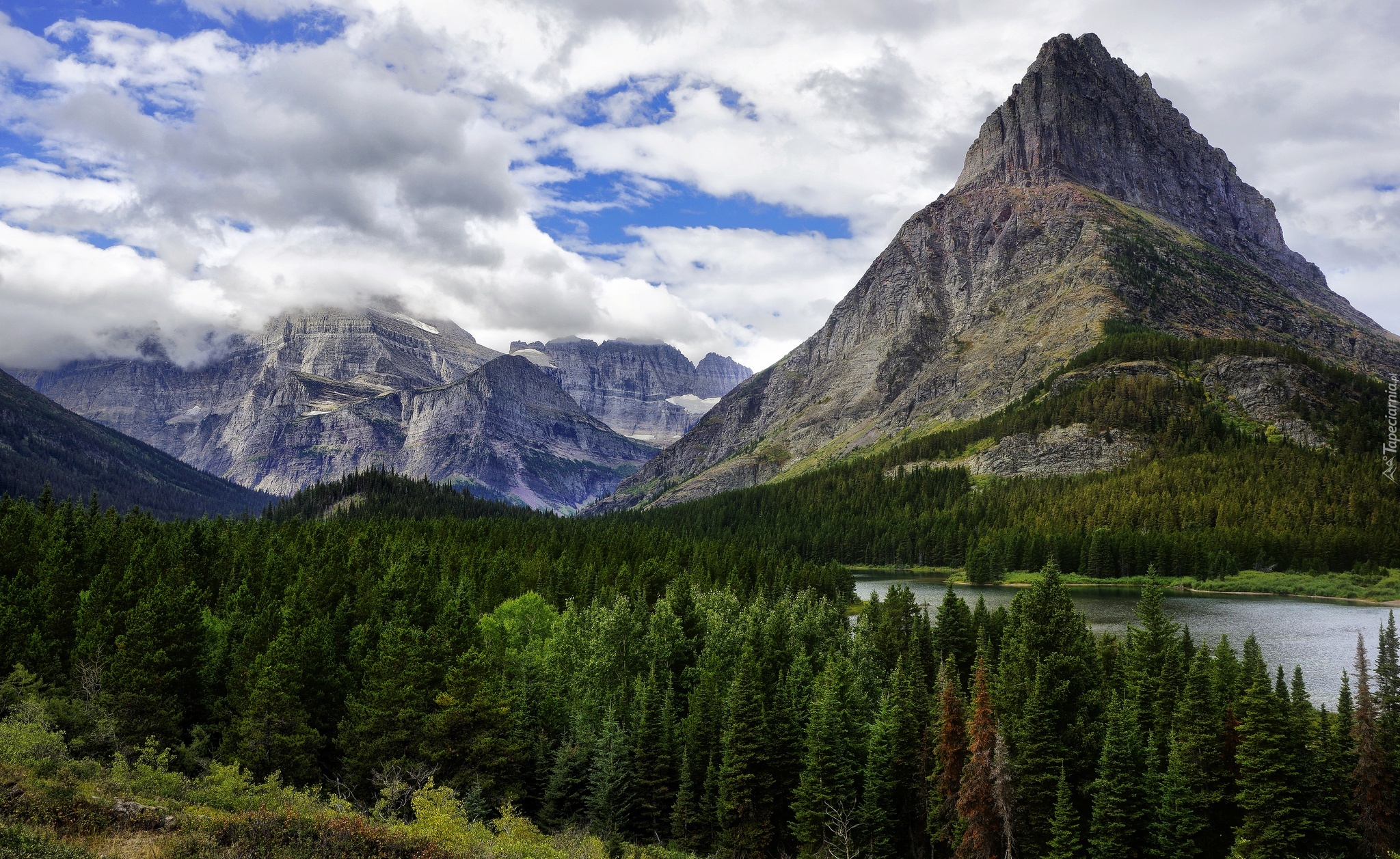 Stany Zjednoczone, Stan Montana,  Park Narodowy Glacier, Góry, Rzeka, Las