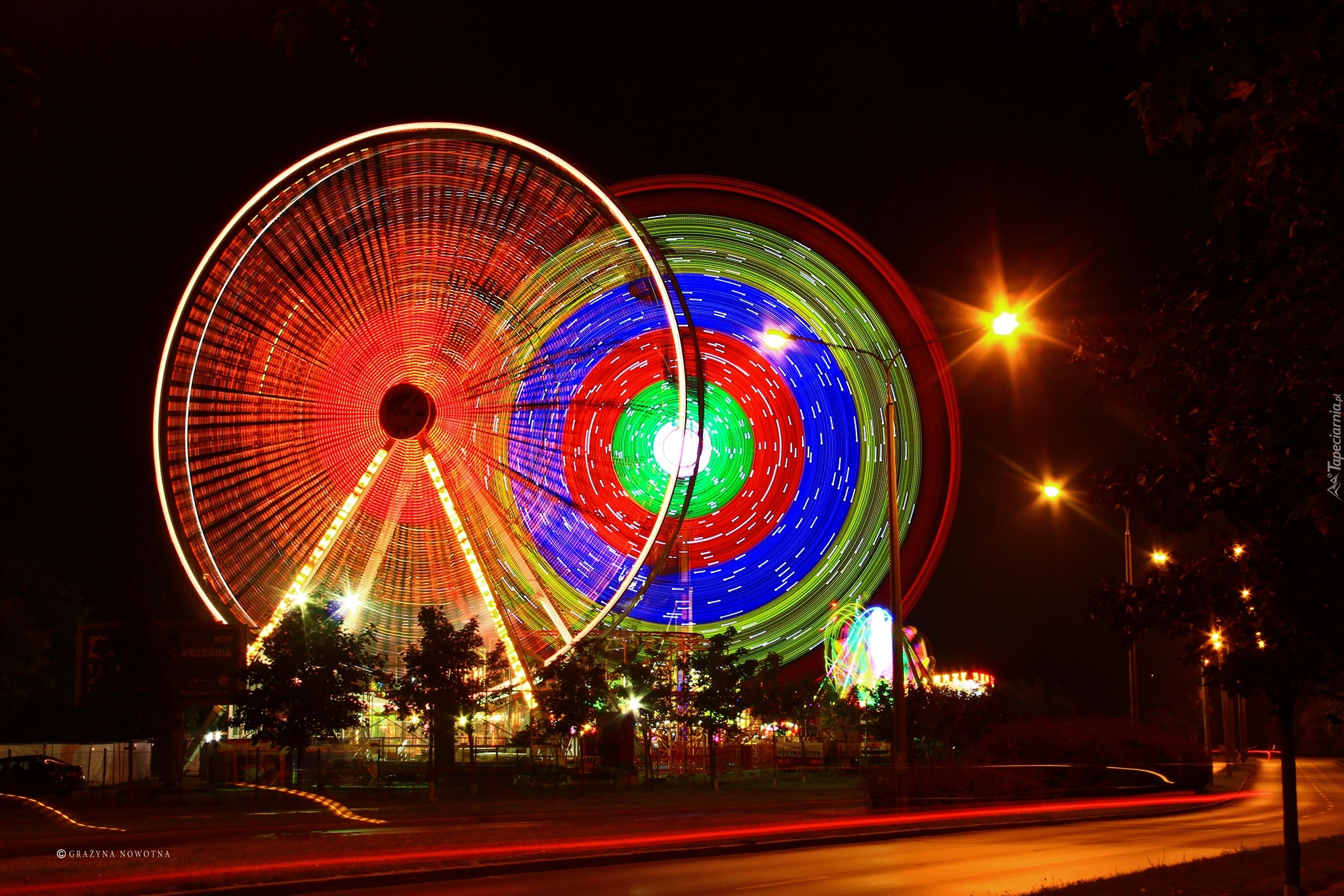 Wesołe Miasteczko, Lunapark, Poznań, Noc, Ulica