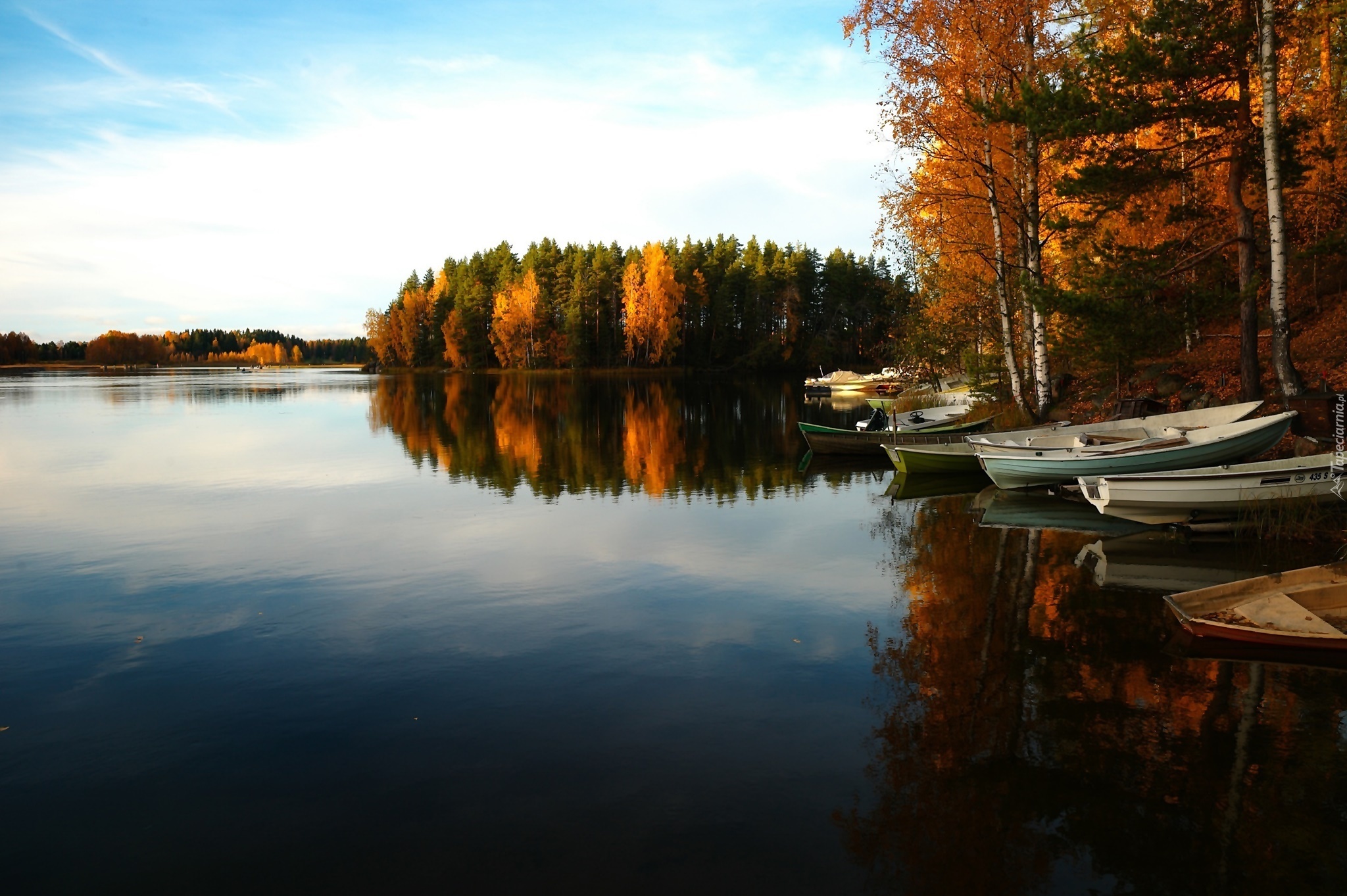 Jezioro, Łódki, Jesień