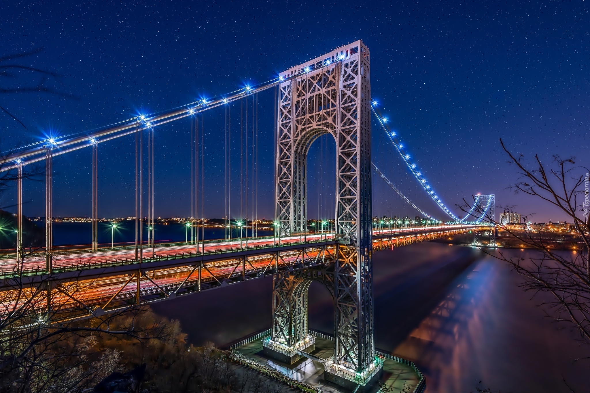 Rzeka, Most, Nowy Jork, Noc