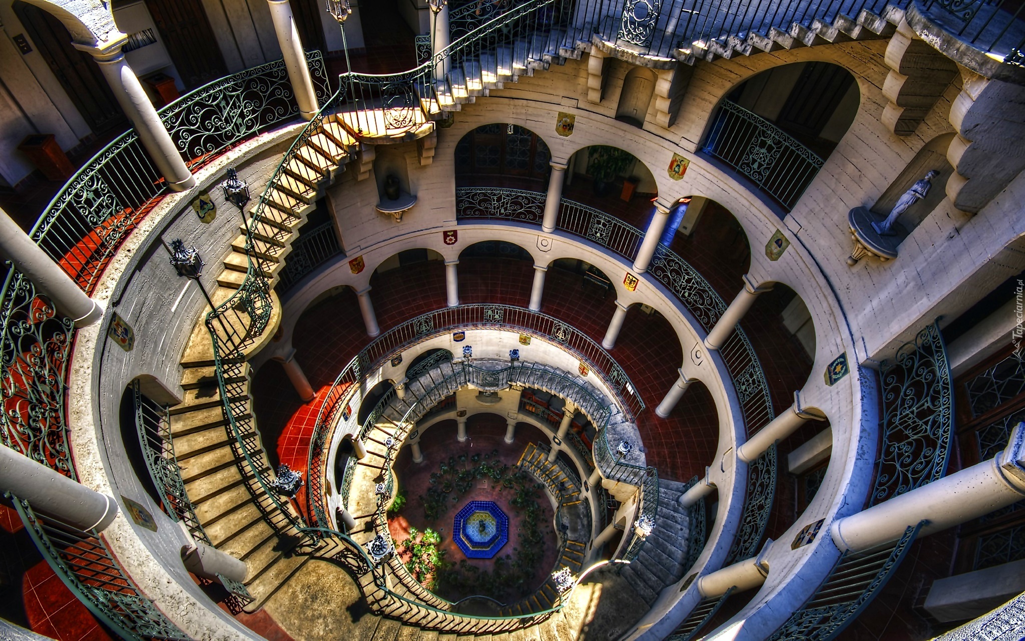 Schody, Spirala, Fontanna, Krużganek, Zabytkowa Architektura