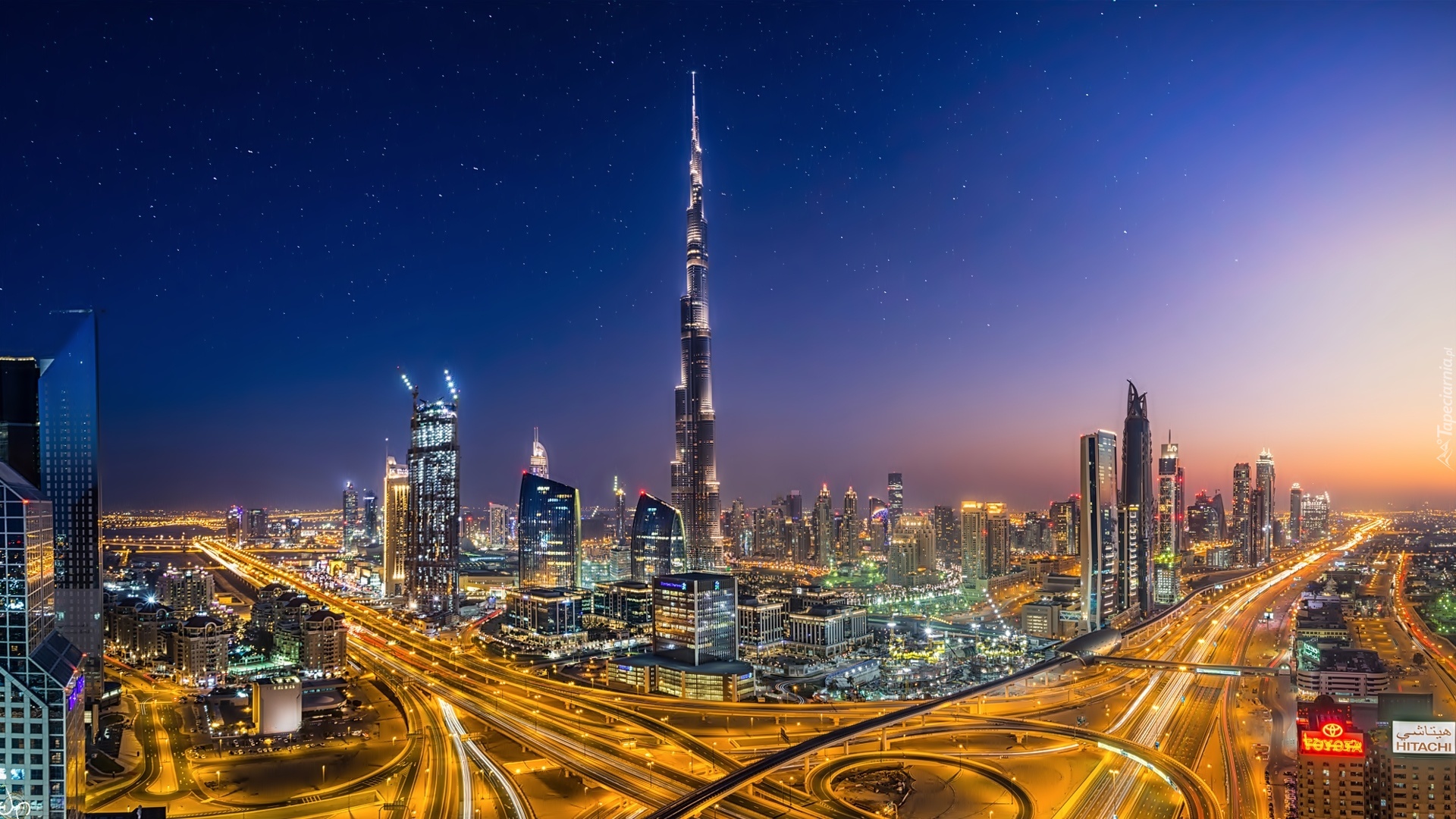 Zjednoczone Emiraty Arabskie, Dubaj, Burdż Chalifa, Panorama, Noc