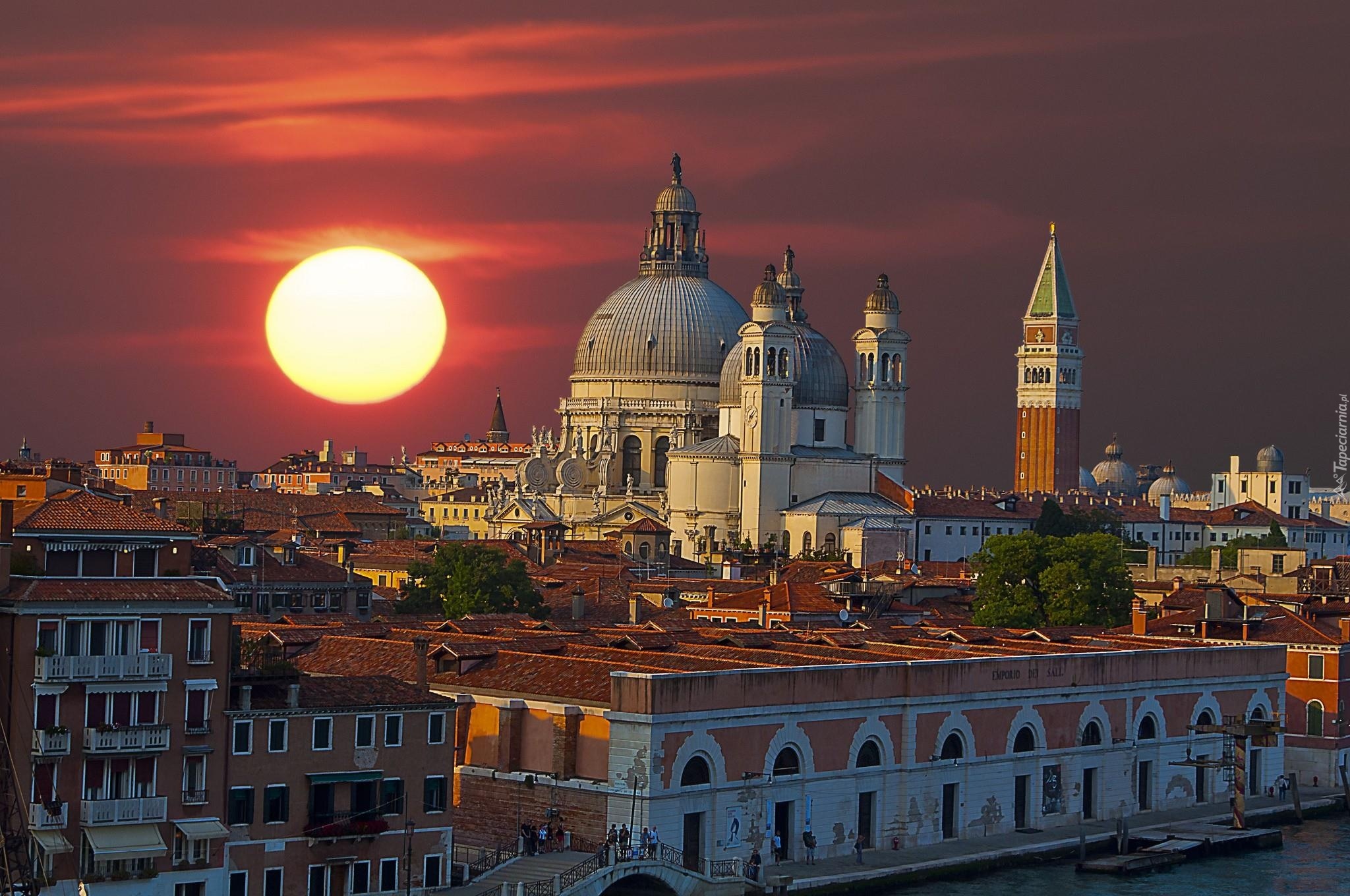 Wenecja, Włochy, Zachód Słońca, Kościół