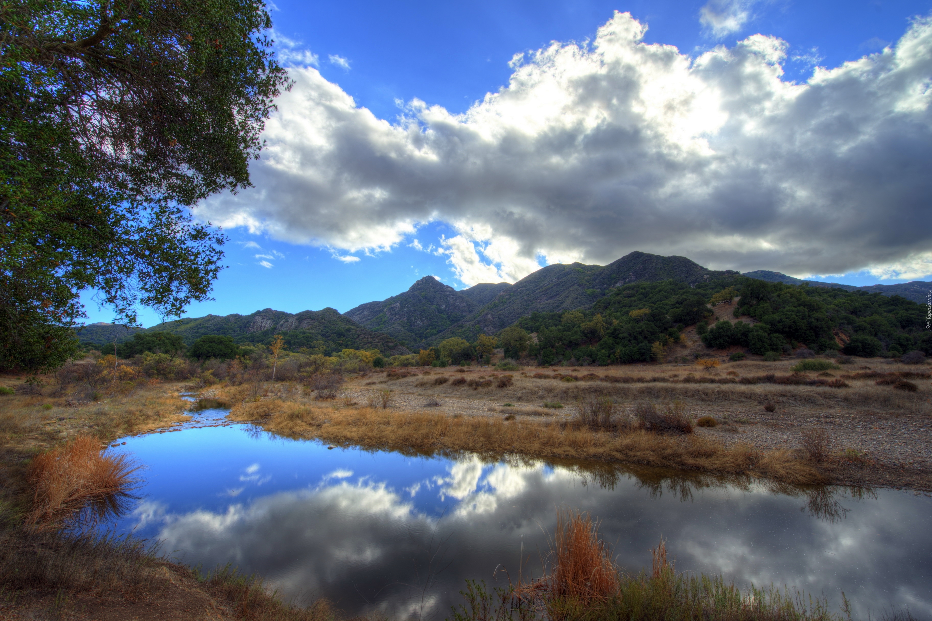 Góry, Chmury, Staw, Malibu, Kalifornia