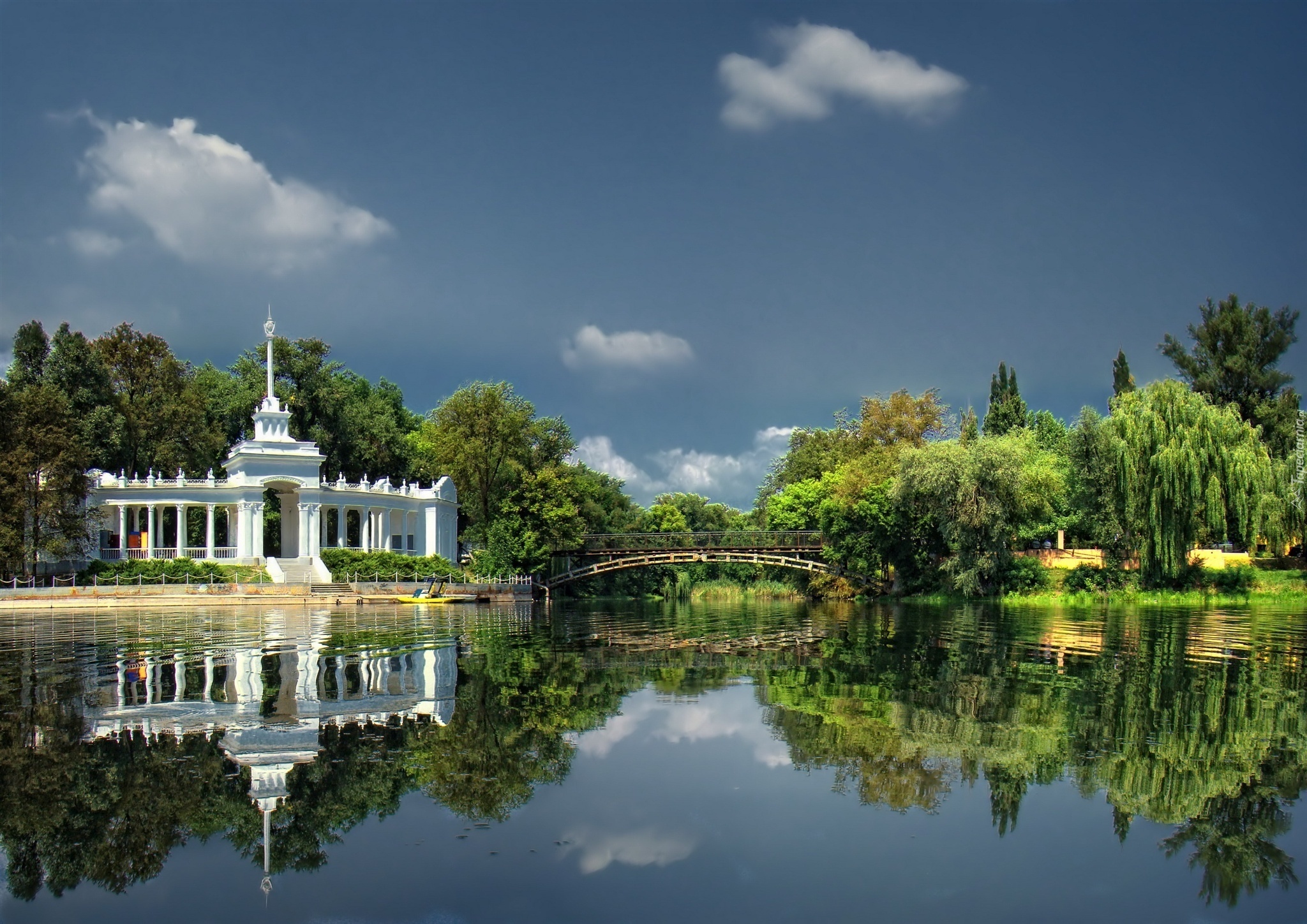 Jezioro, Park, Mostek, Krzywy Róg, Ukraina