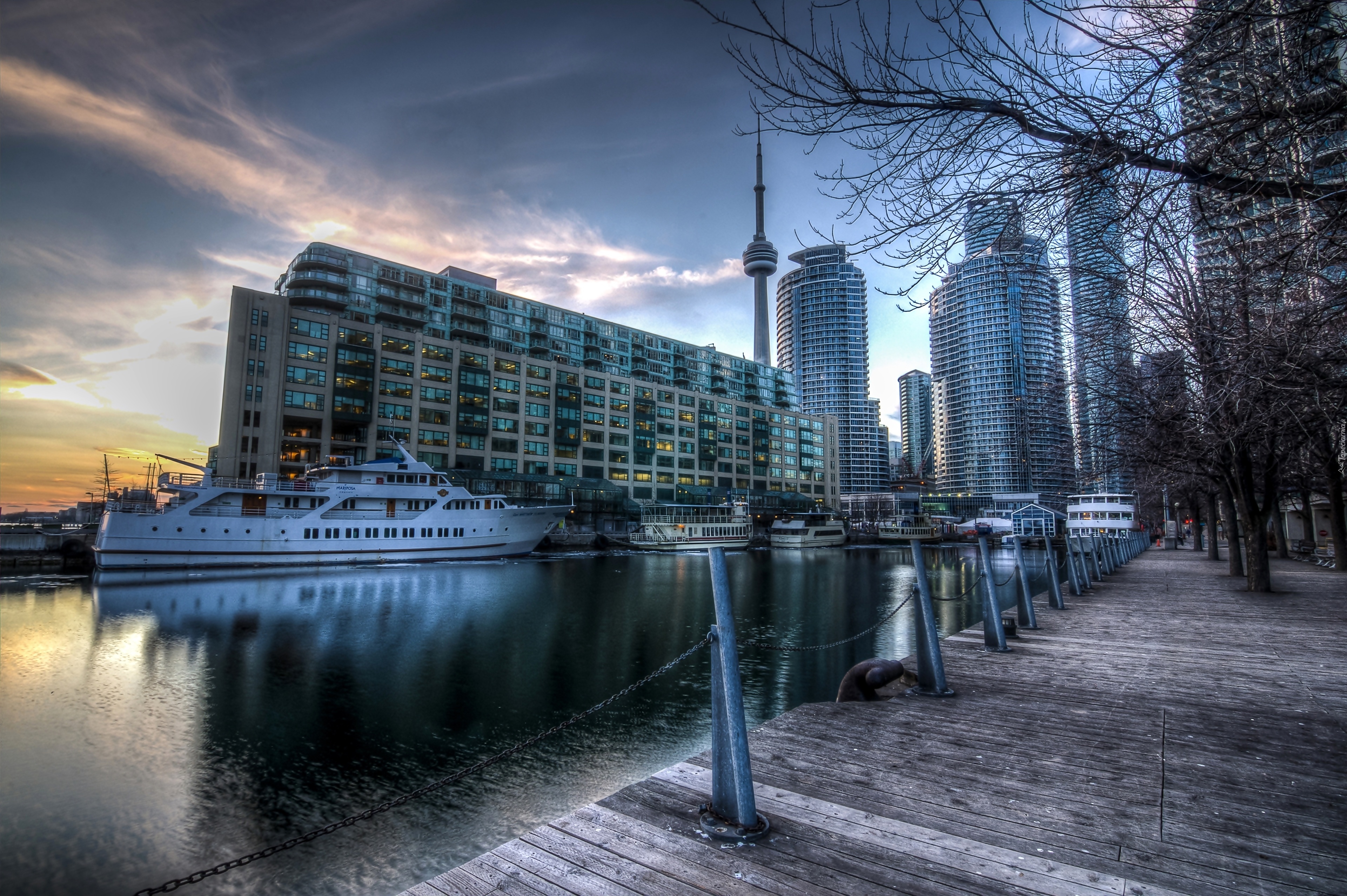 Kanada, Toronto, Harbourfront, Wschód, Słońca,Statki