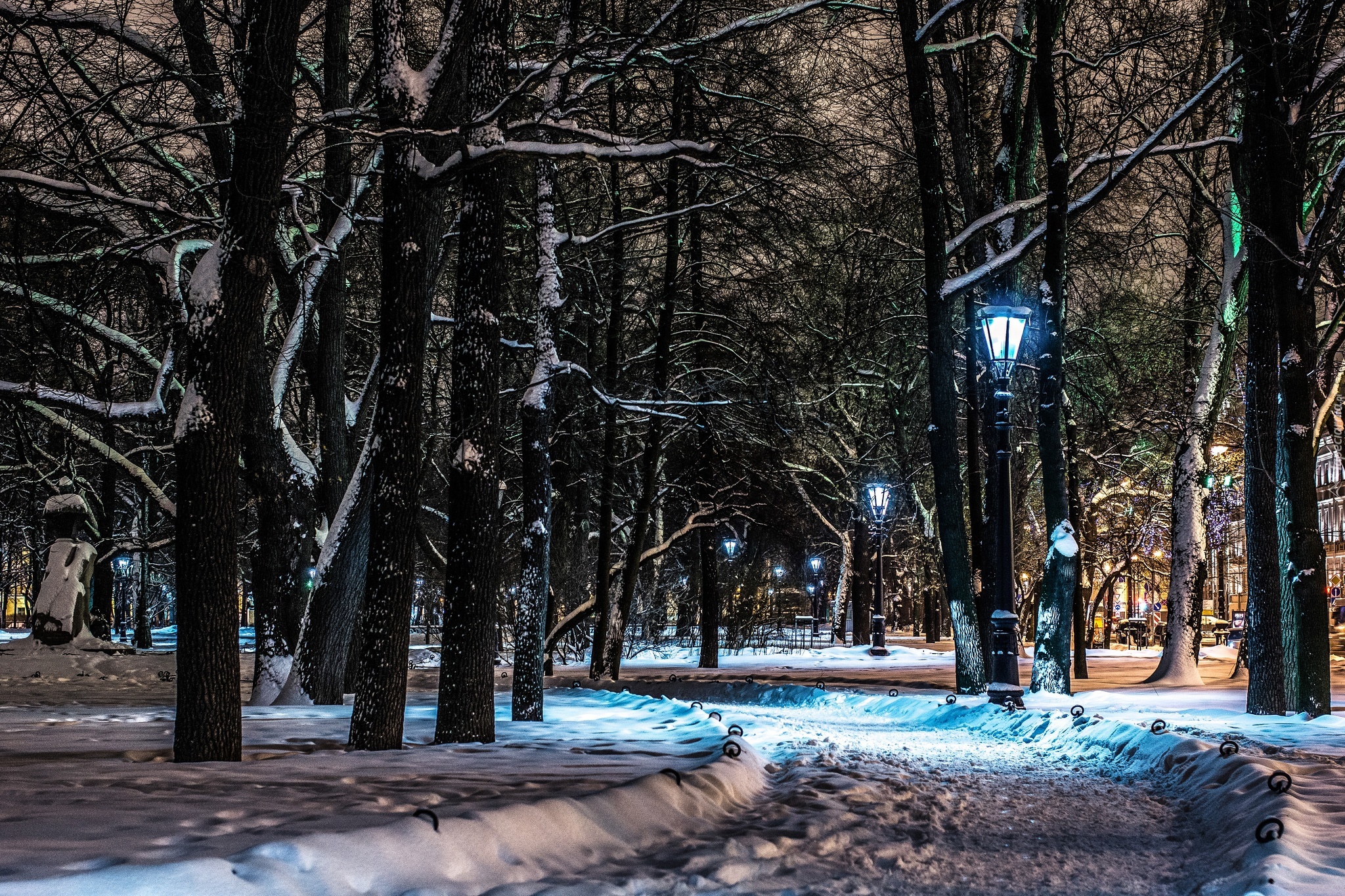 Rosja, Sankt, Petersburg,Park, Nocą, Alejka Latarnie