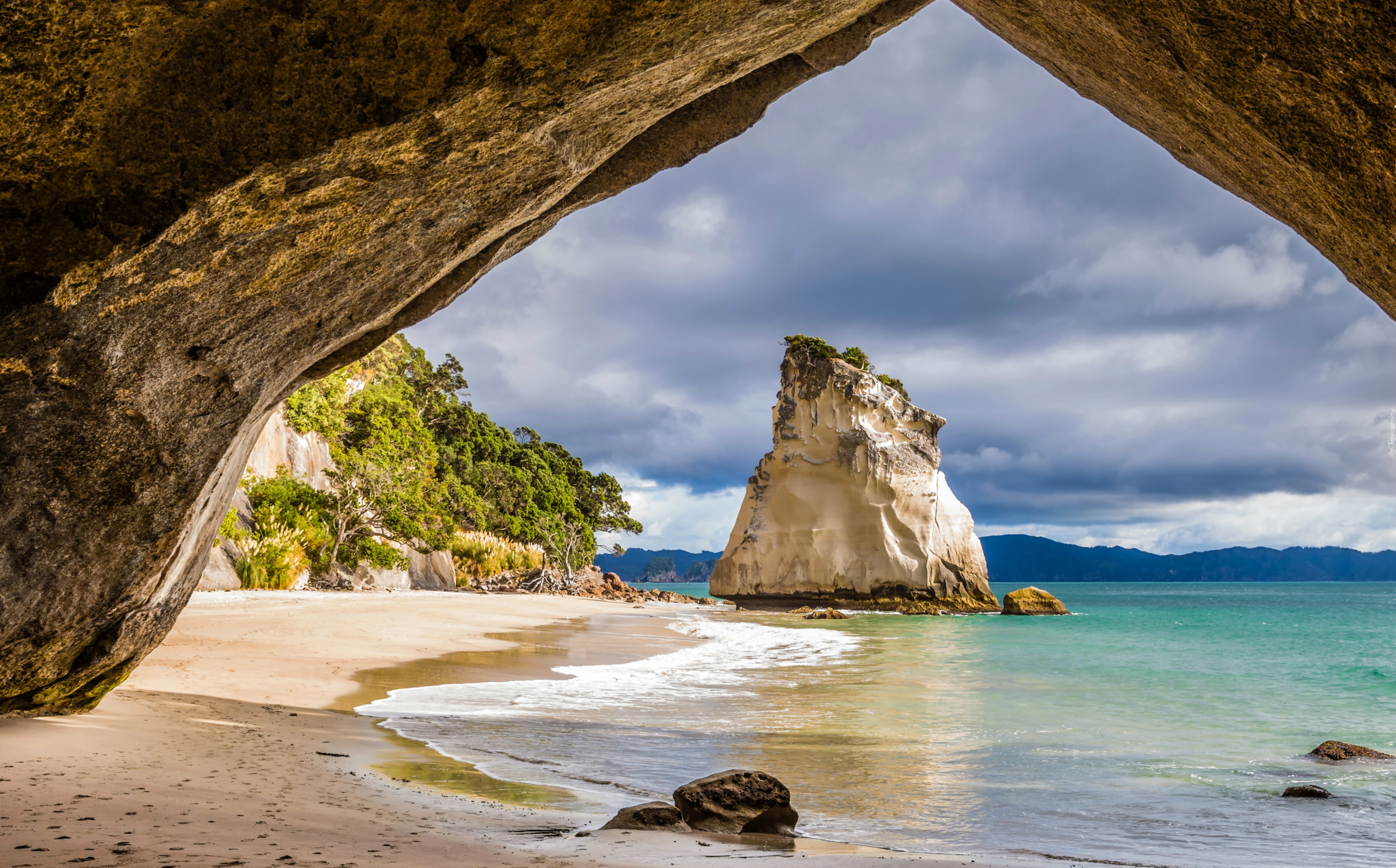 New Zealand, Morze, Plaża, Skała