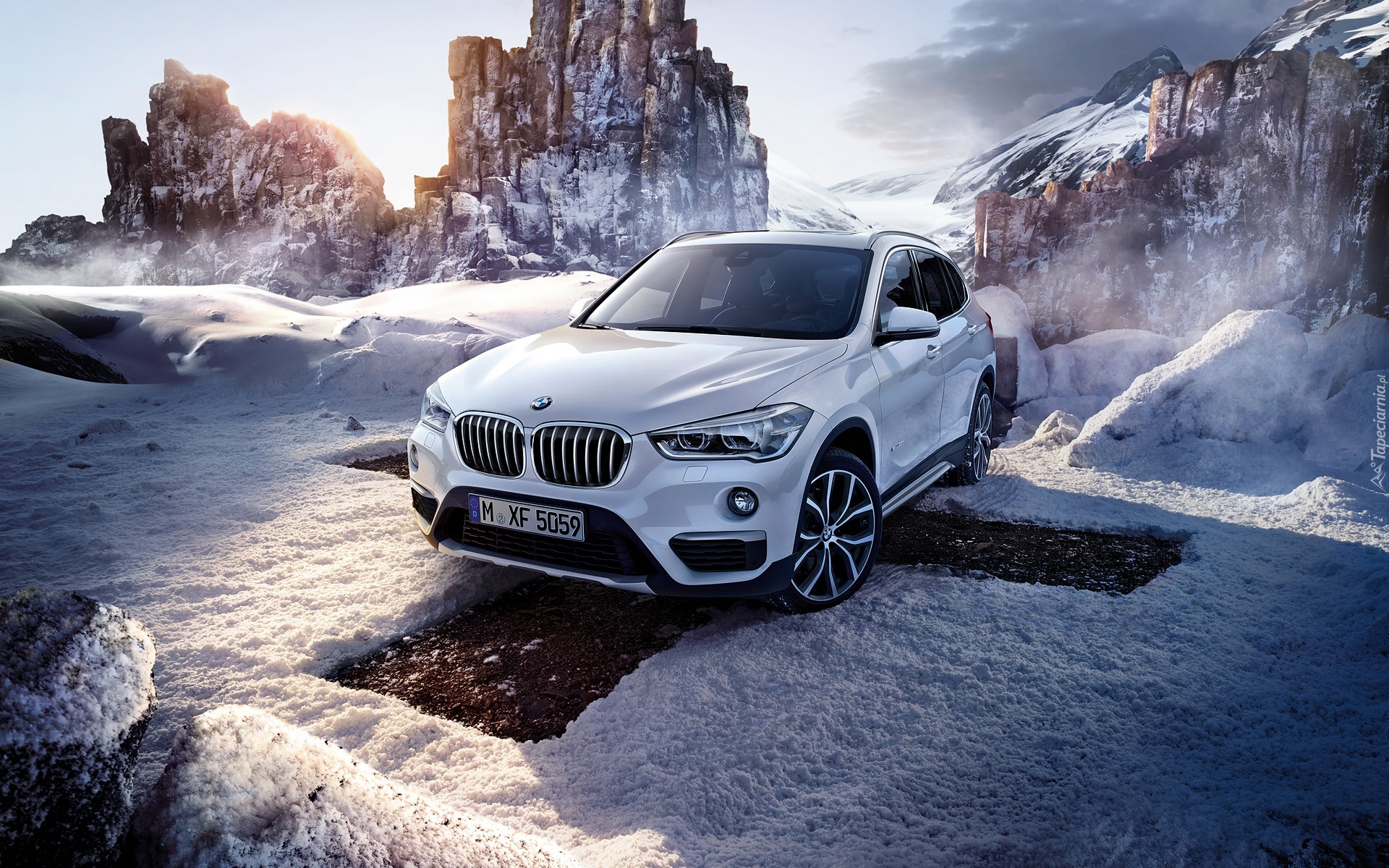 Białe, BMW, X1, 2016, Zima
