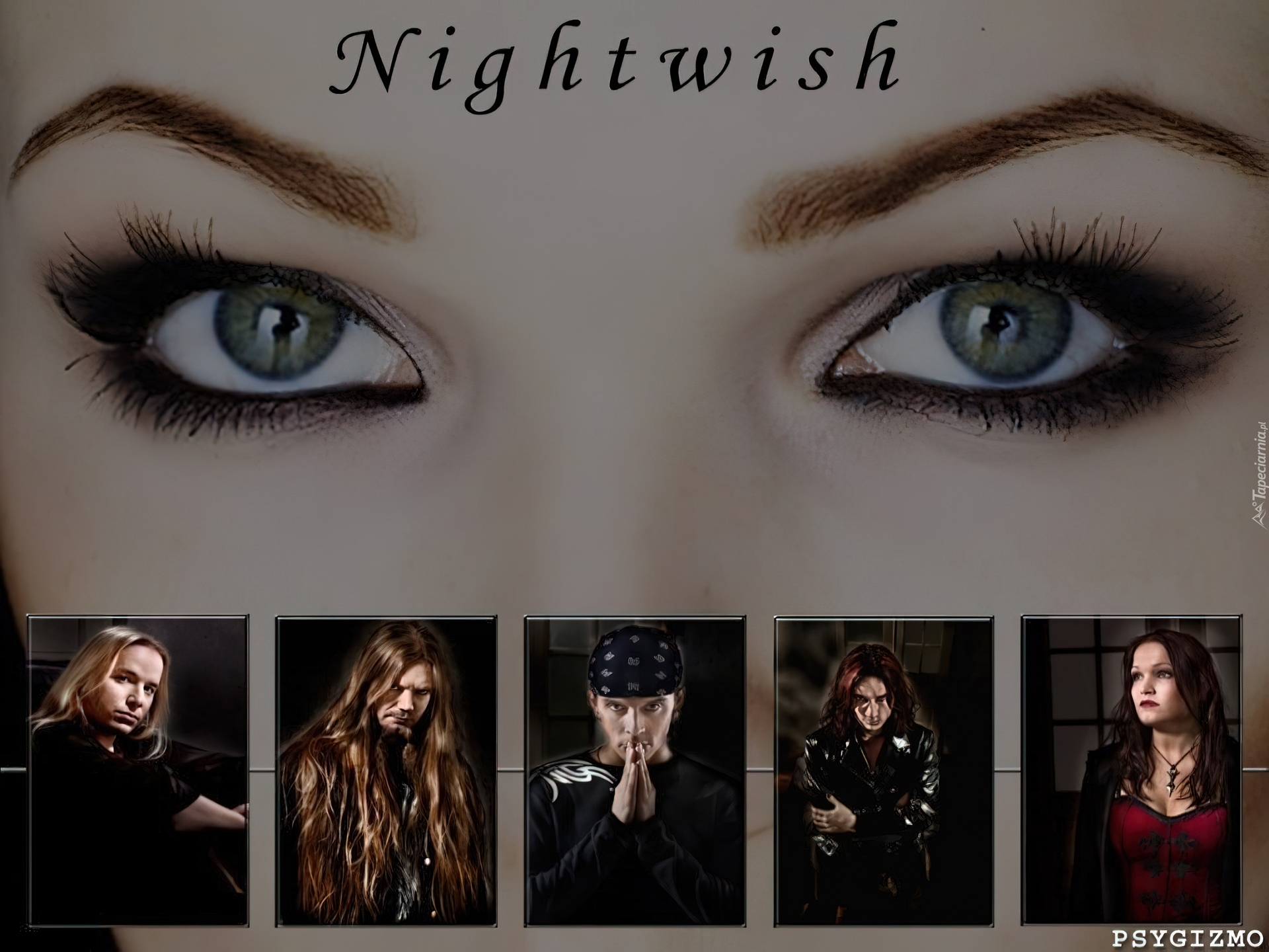 Nightwish,oczy, spojrzenie, zespół , twarze