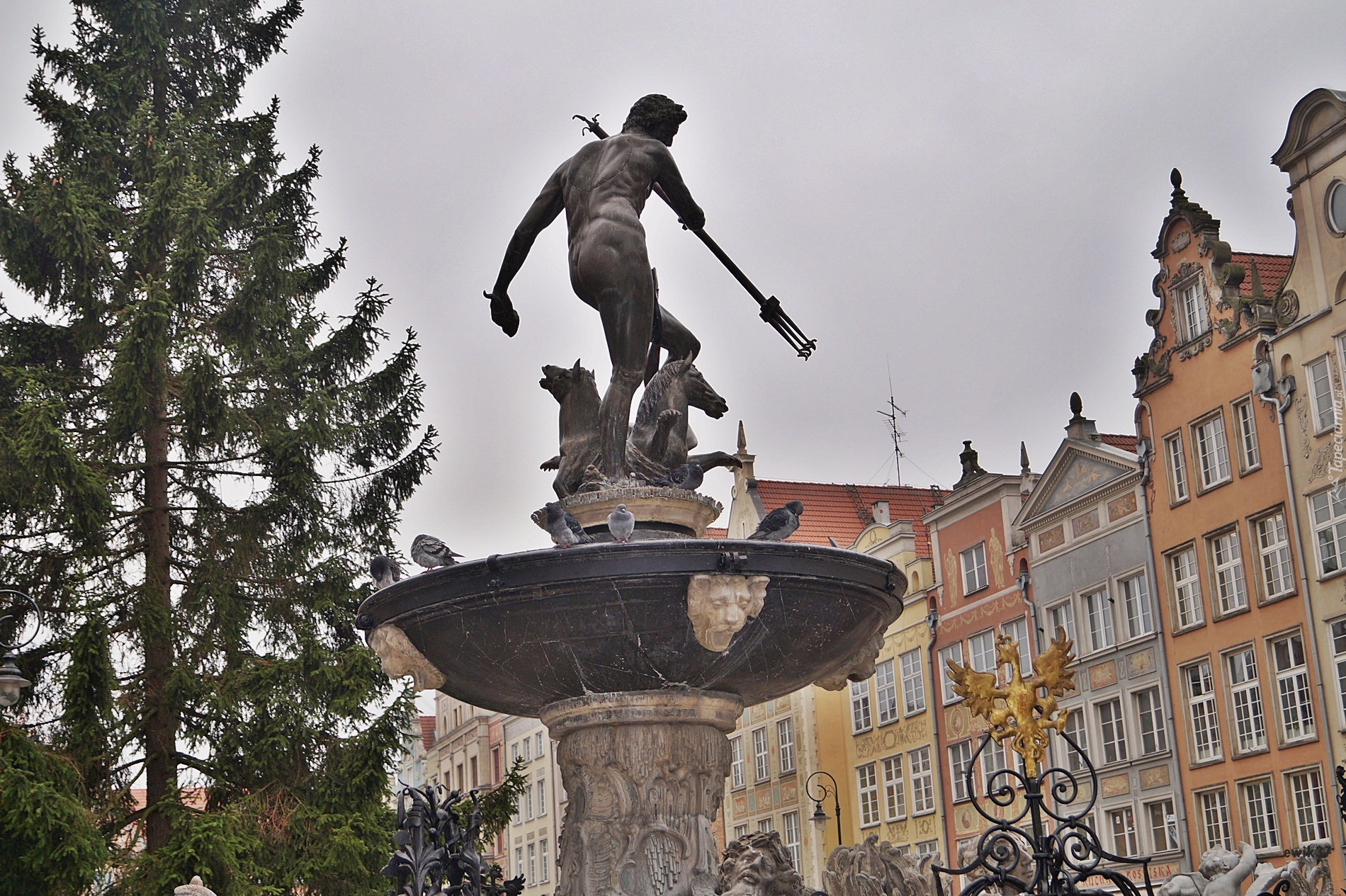 Polska, Gdańsk, Fontanna Neptuna, Kamienice