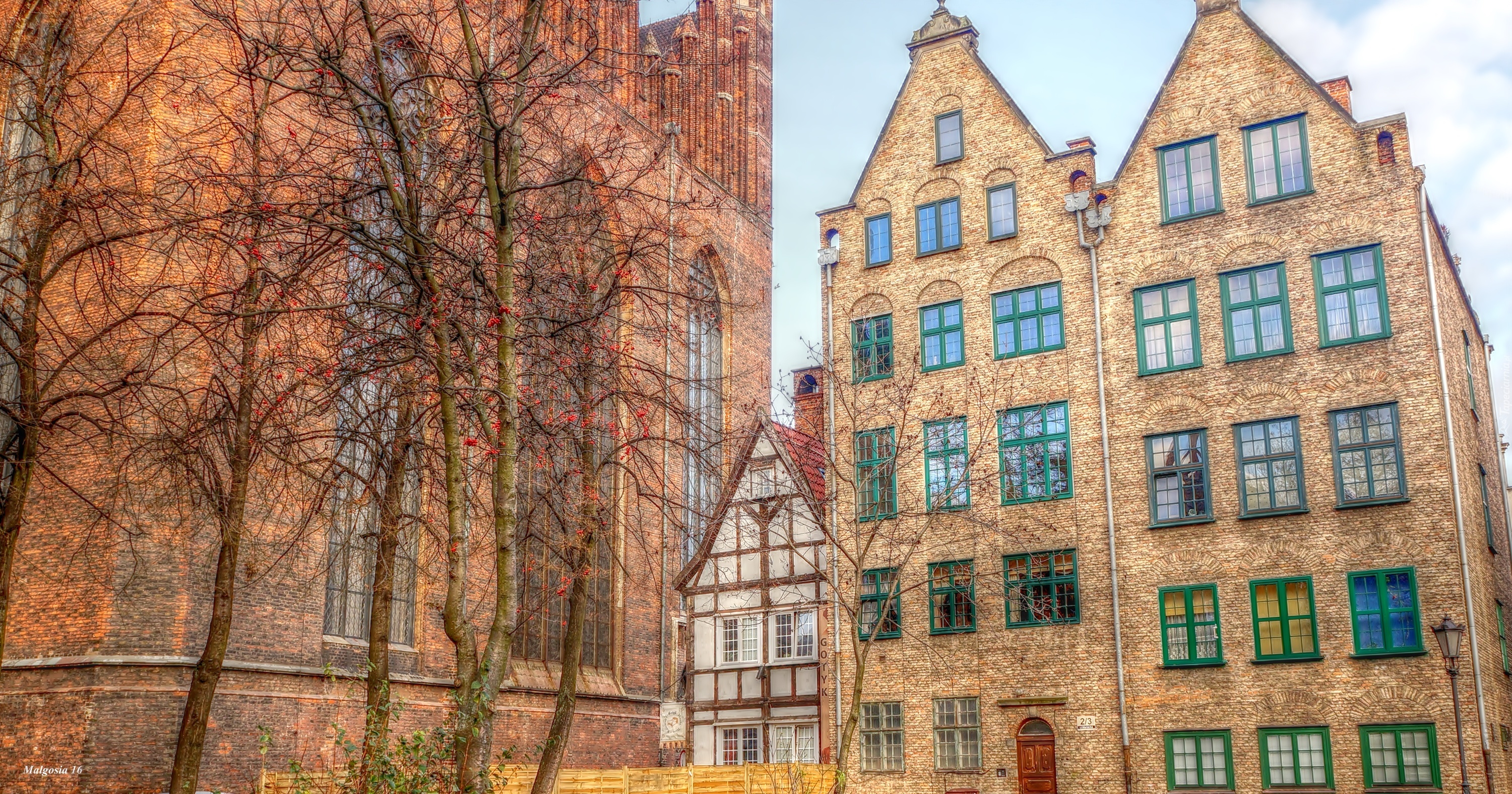 Gdańsk, Kościół, Kamieniczki, Drzewa, HDR