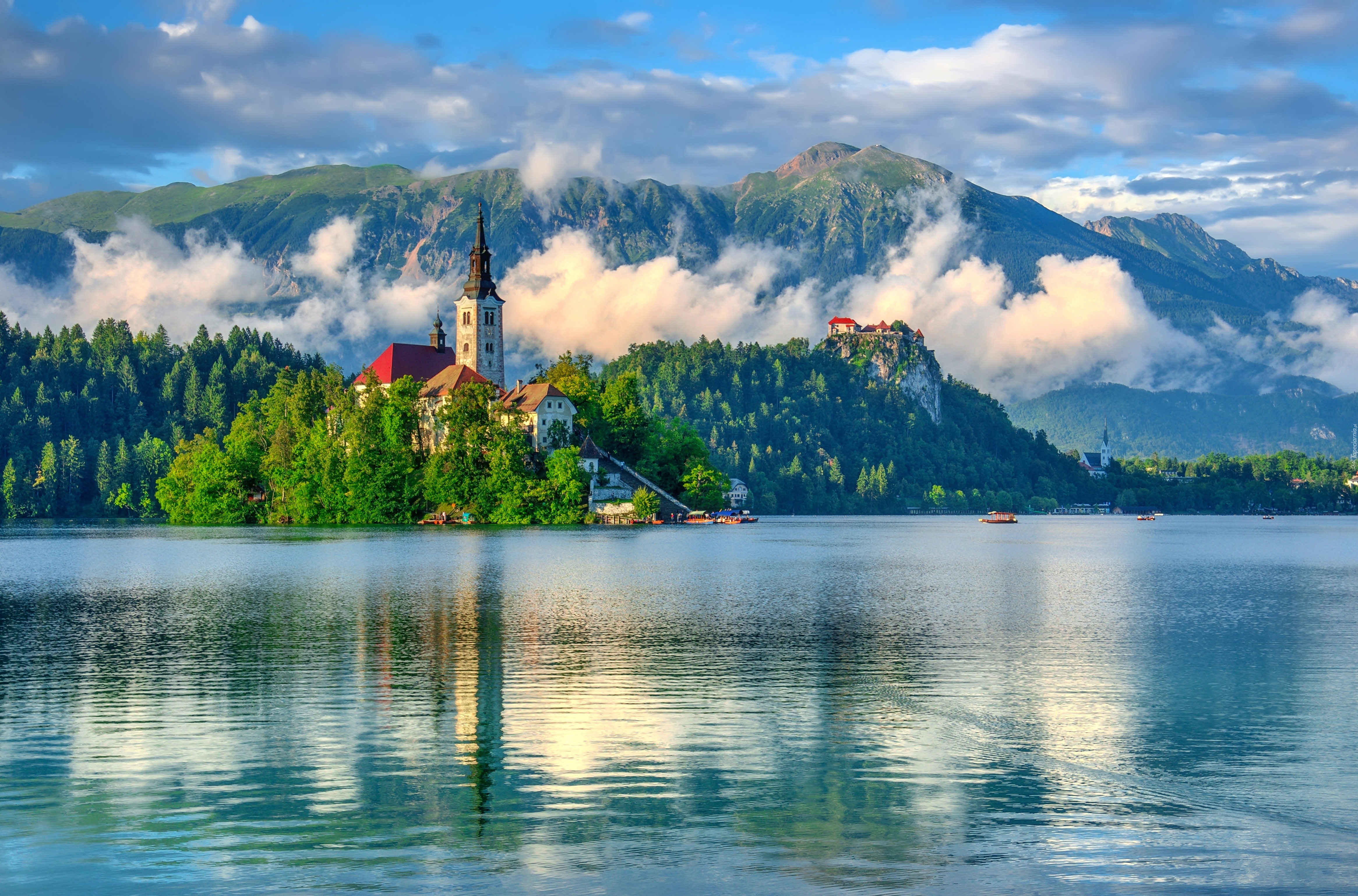 Góry, Jezioro, Bled, Kościół, Zamek, Słowenia