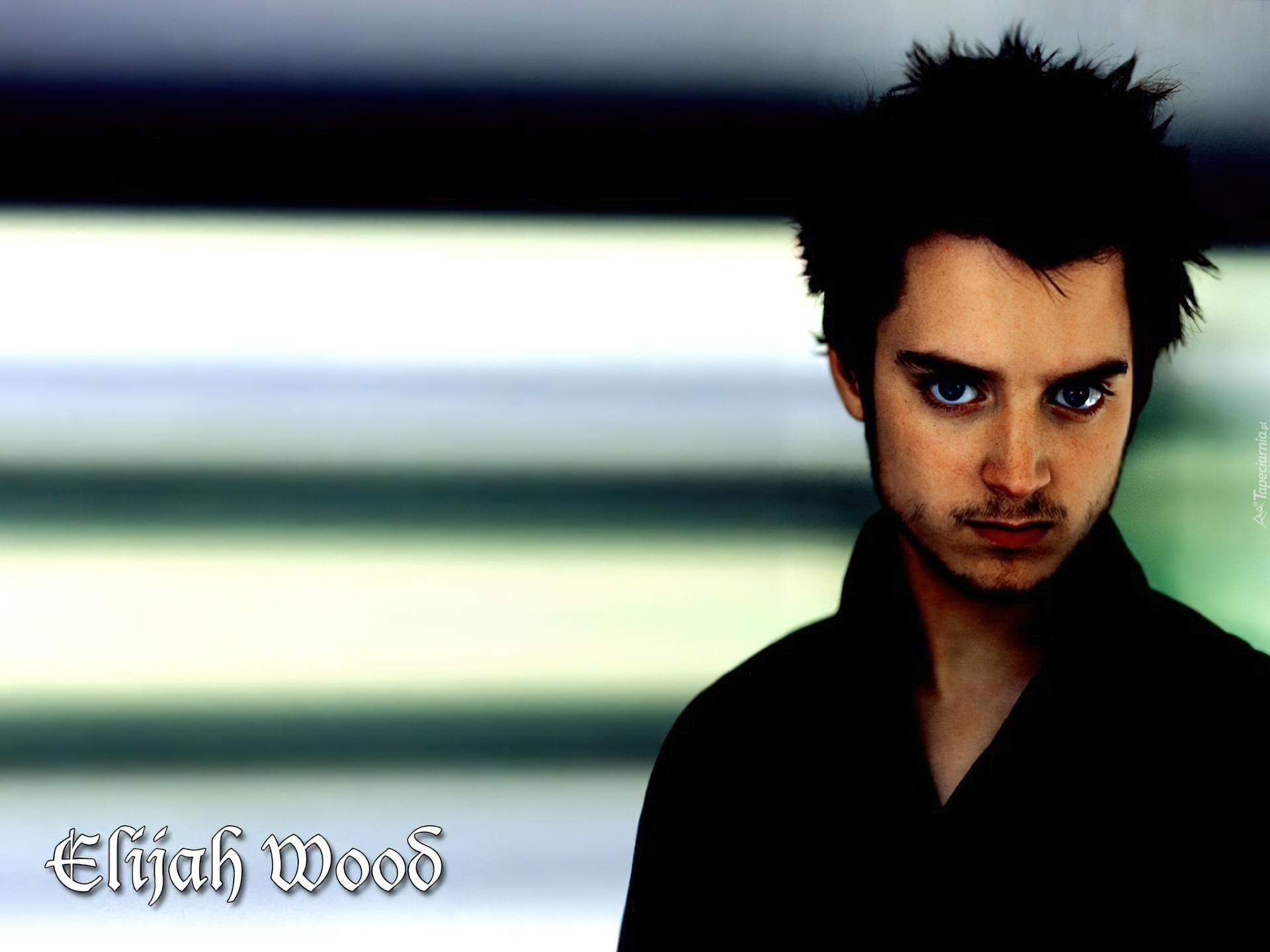 Elijah Wood,ciemny strój, niebieskie oczy