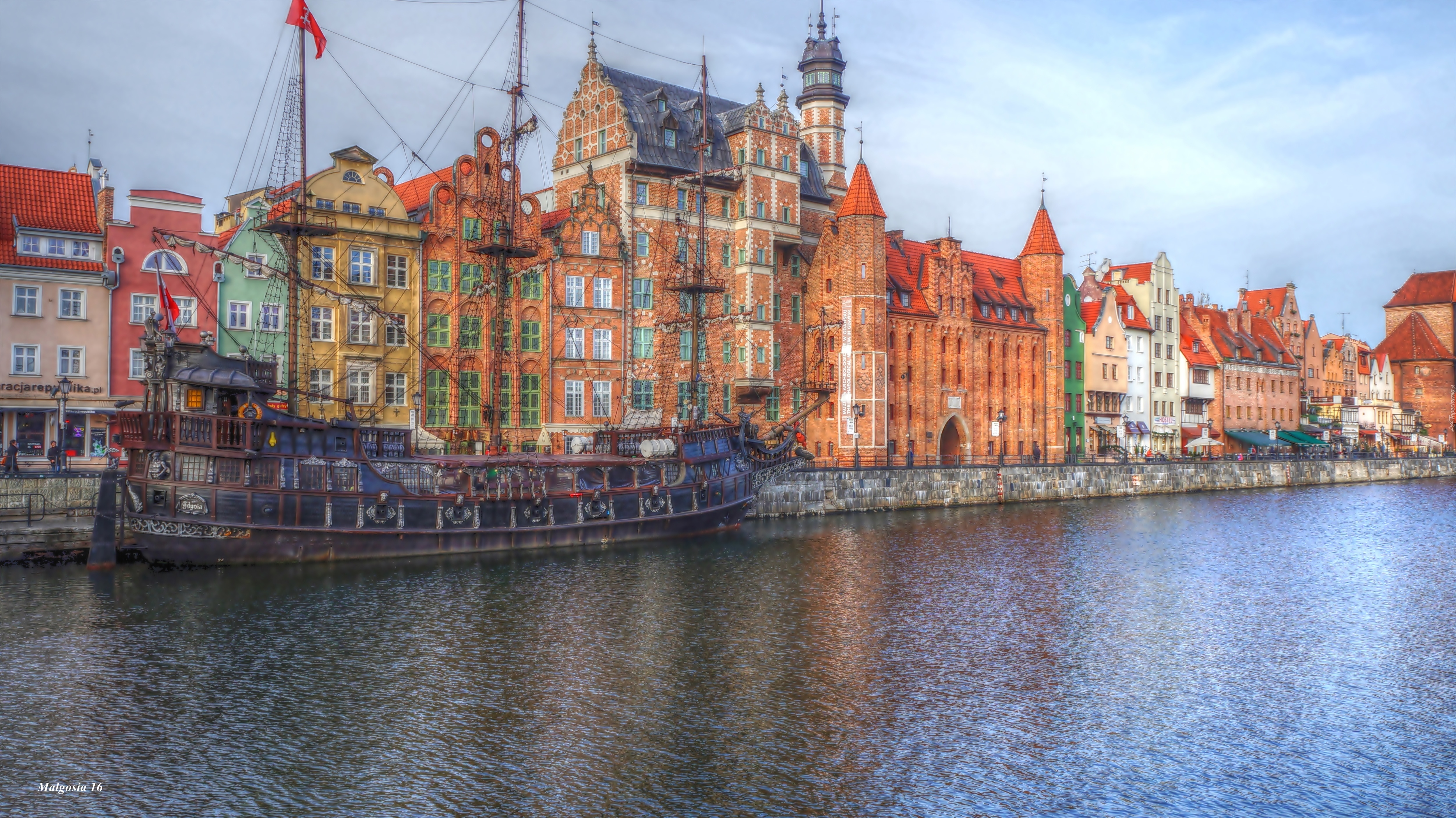 Gdańsk, Motława, Rzeka, Kamienice, Zabytki, Łódź, HDR