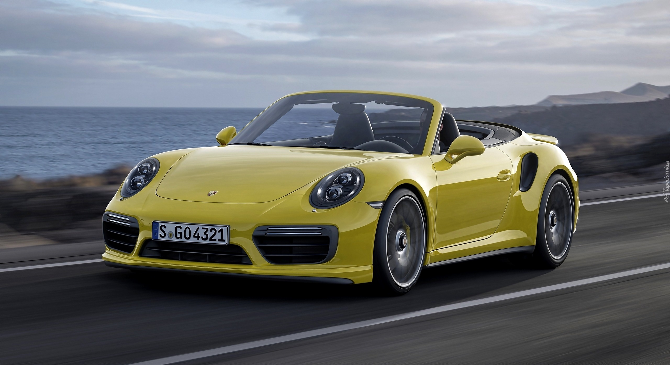 Żółte, Porsche, 911, Turbo, Droga