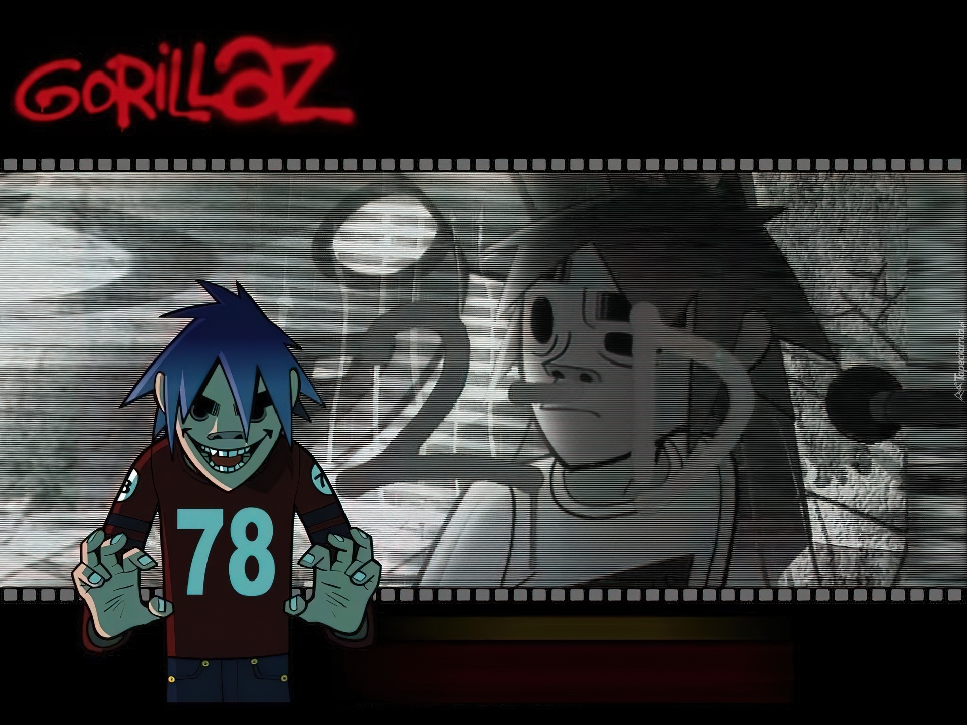 Gorillaz,ludzik, twarz , włosy