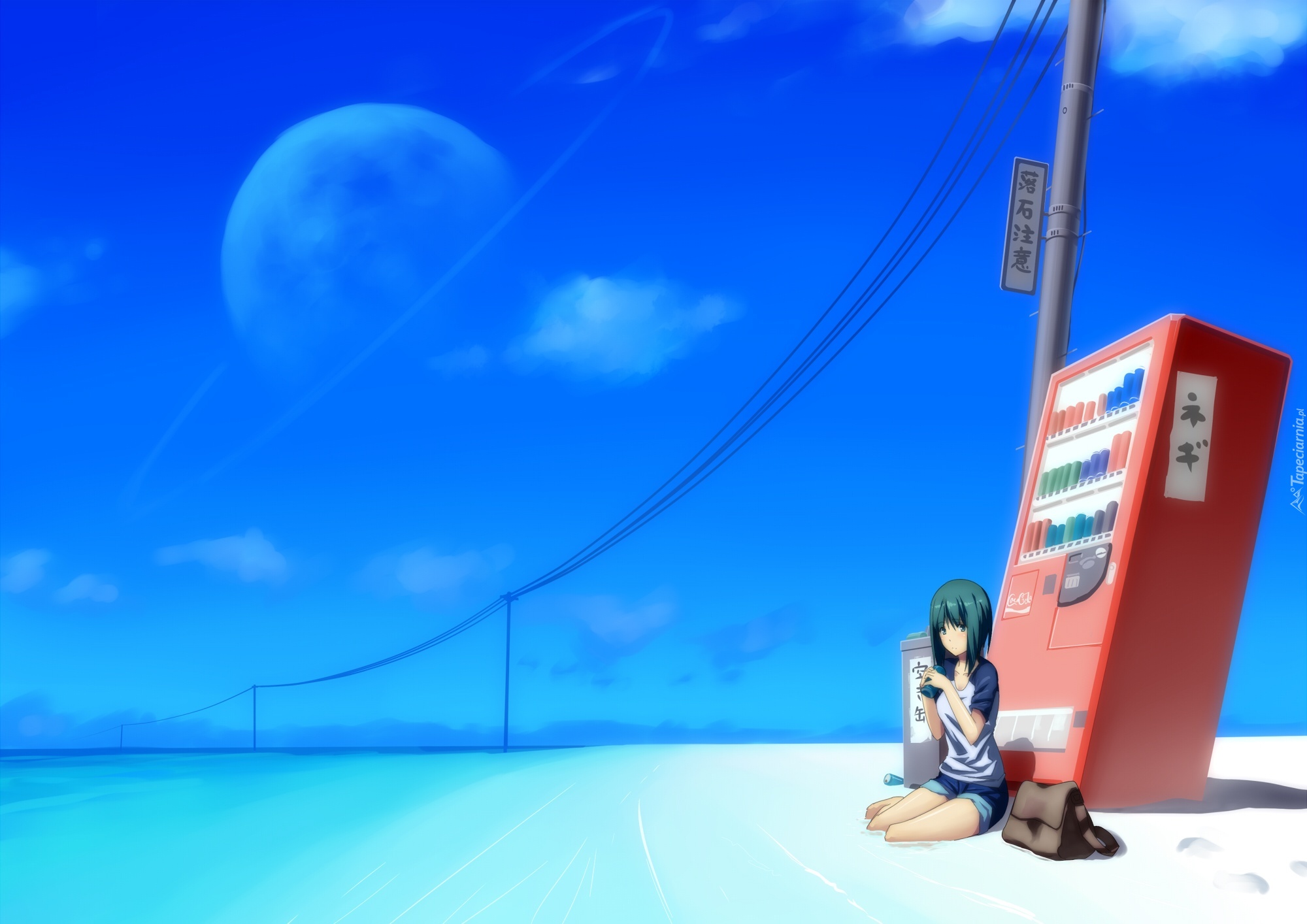 Dziewczyna, Plaża, Automat, Anime