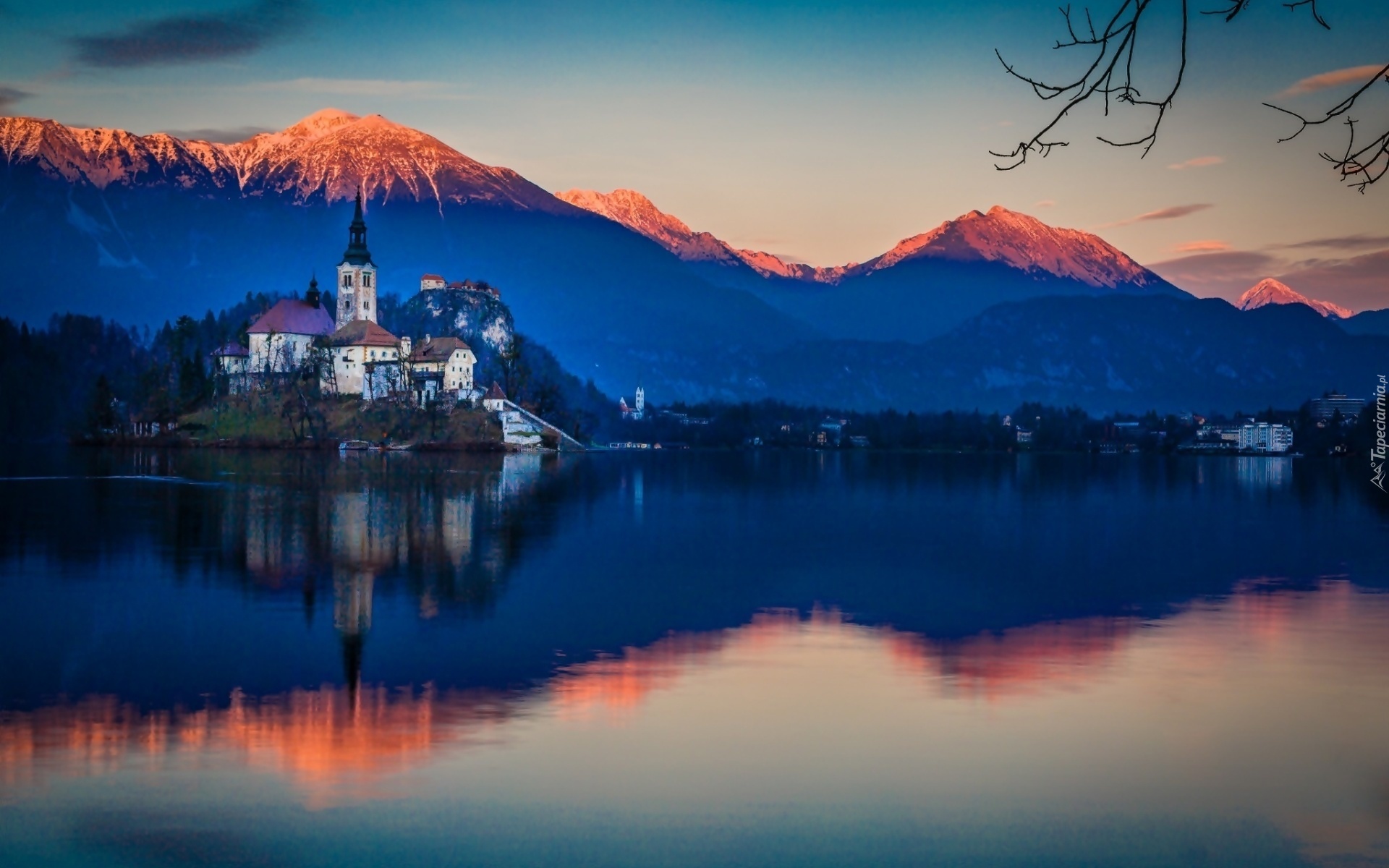Jezioro, Bled, Kościół, Zamek, Góry, Słowenia