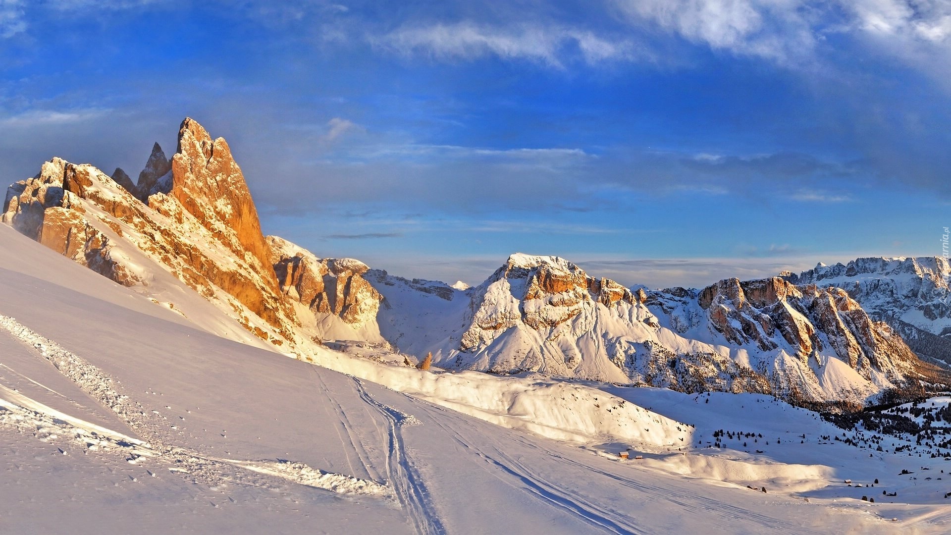 Zima, Włochy, Dolomity, Dolina, Val Gardena