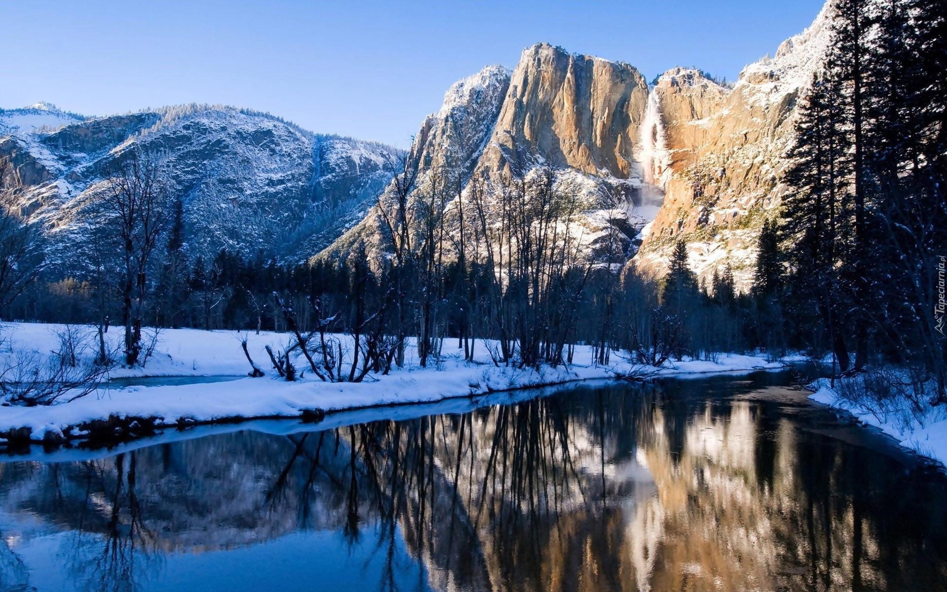 Stany Zjednoczone, Stan Kalifornia, Park Narodowy Yosemite, Góry, Rzeka, Zima