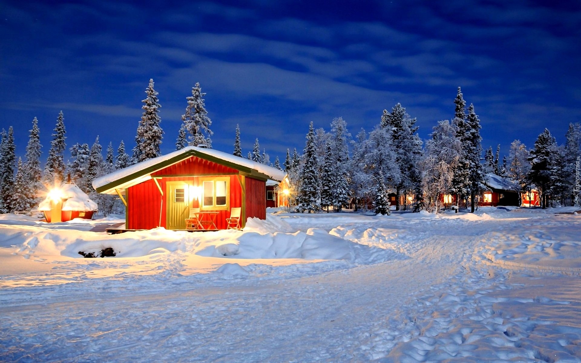 Zima, Domy, Noc, Finlandia