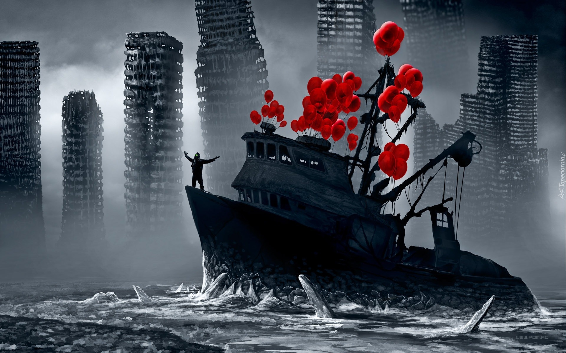 Apokalipsa, Statek, Postać, Czerwone, Balony