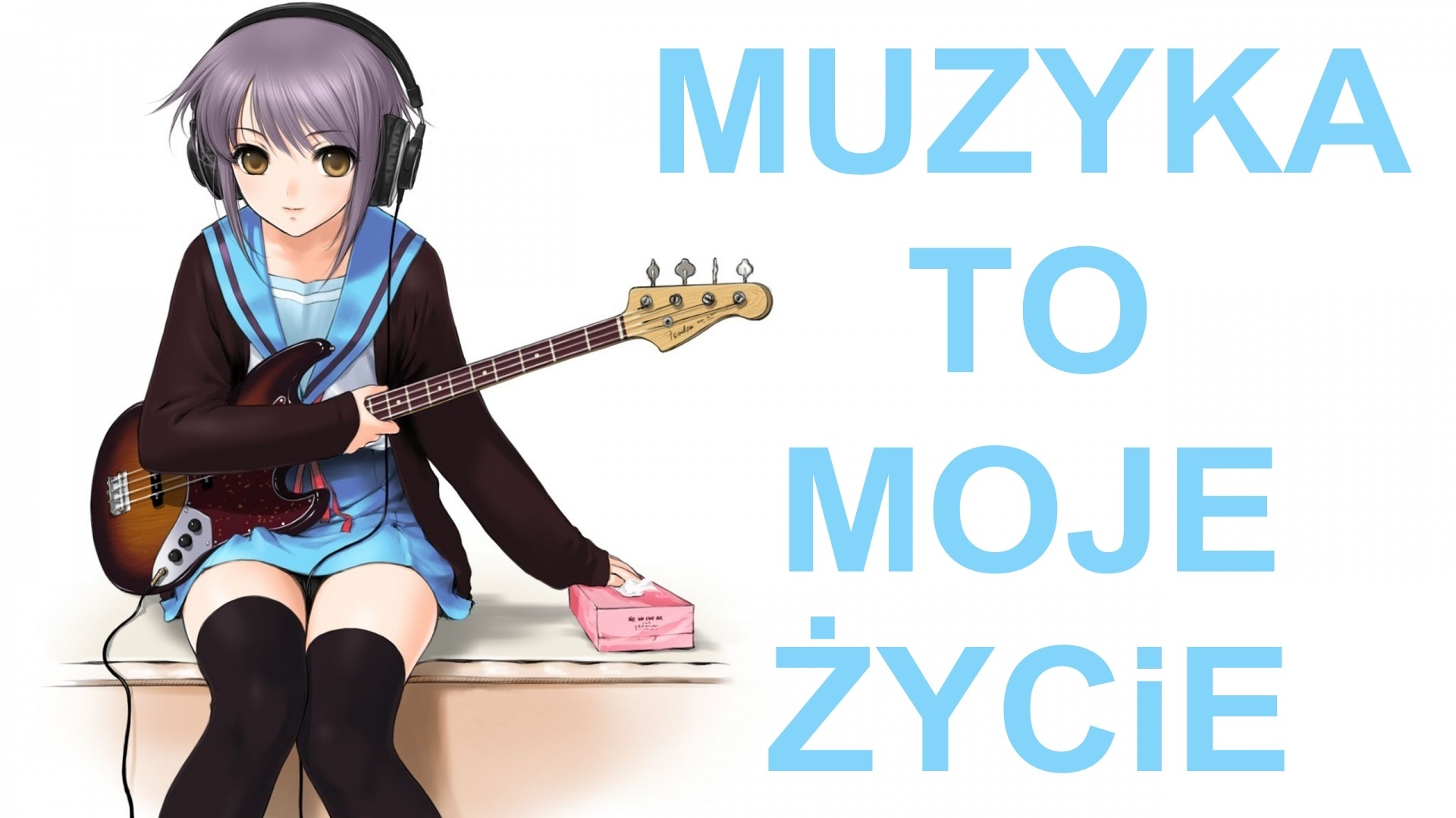 Dziewczyna, Słuchawki, Gitara, Napis, Manga, Anime