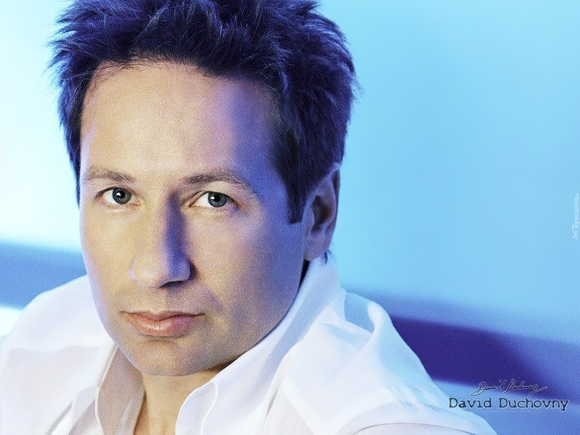 David Duchovny,biała koszula, ciemne włosy