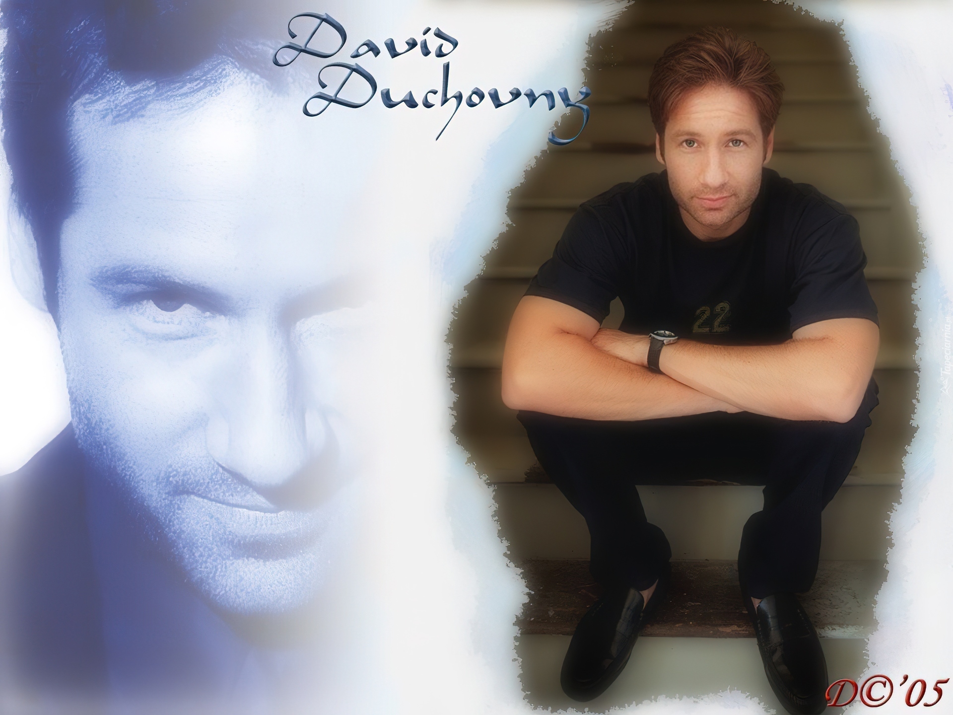 David Duchovny,czarny strój, zegarek