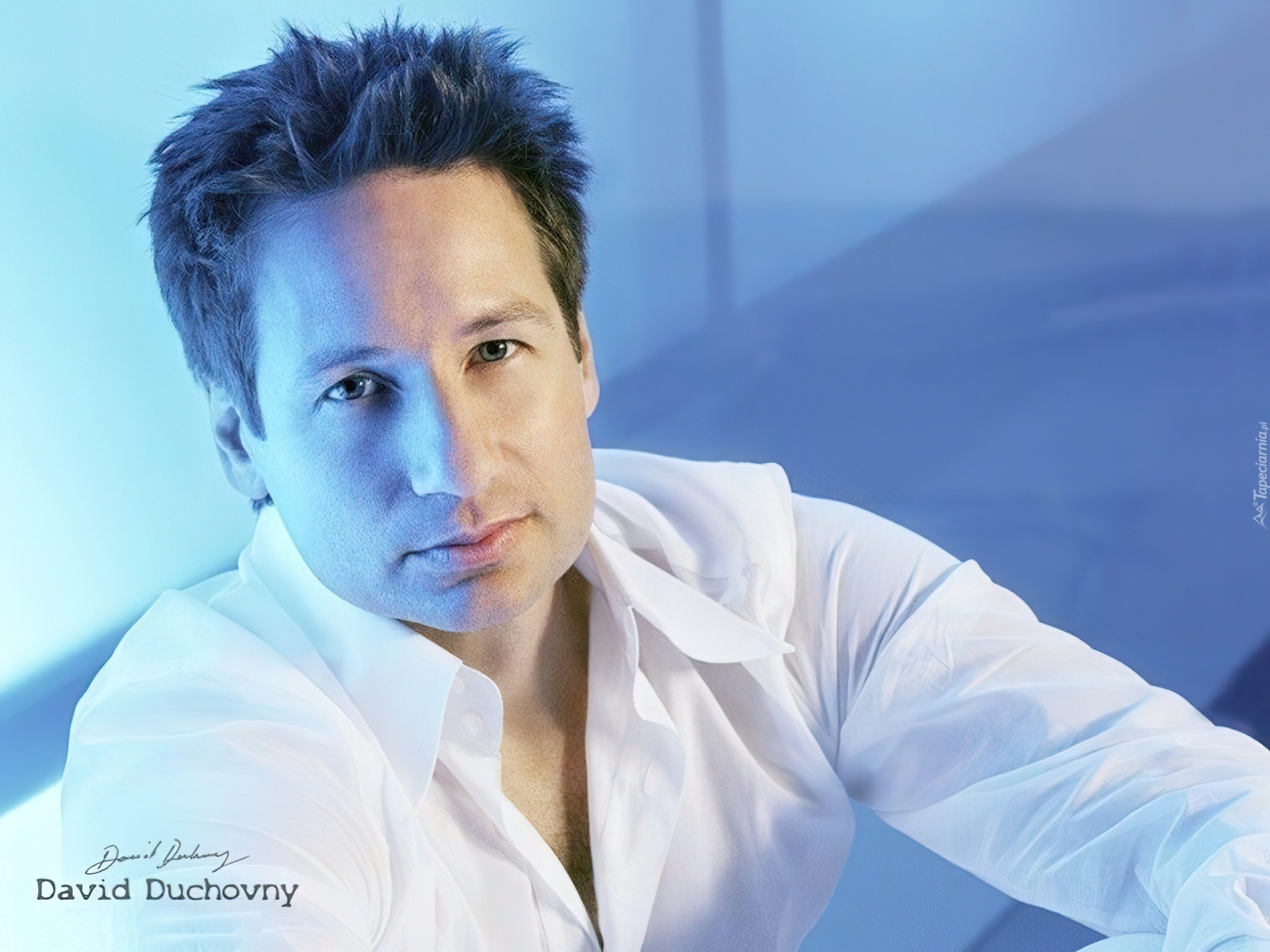 David Duchovny,biała koszula, ciemne włosy