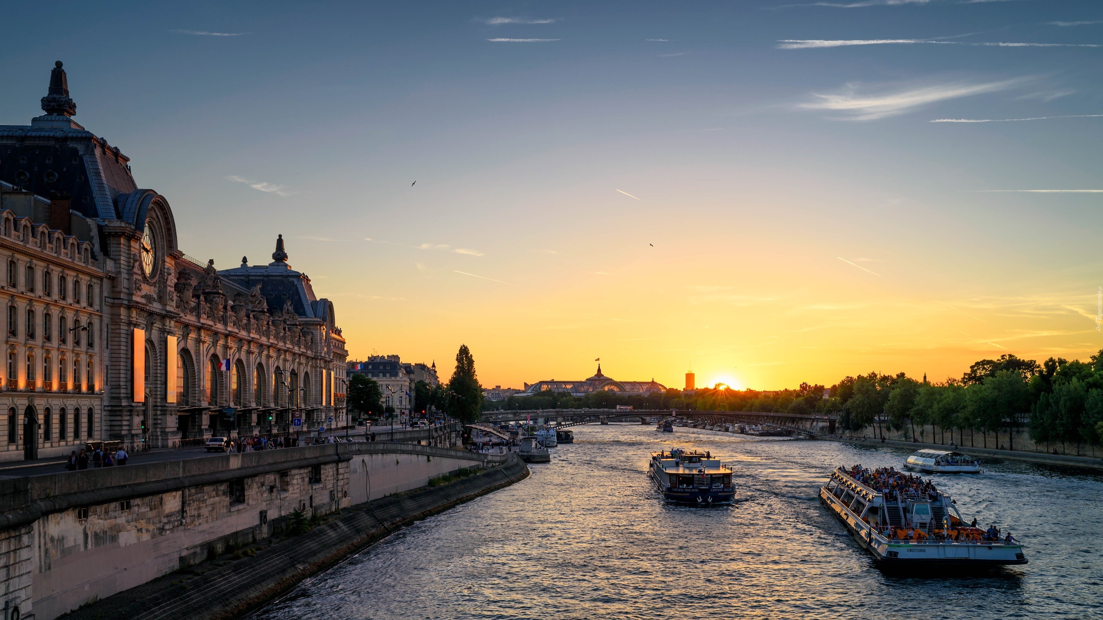 Paryż, Francja, Rzeka, Zachód Słońca