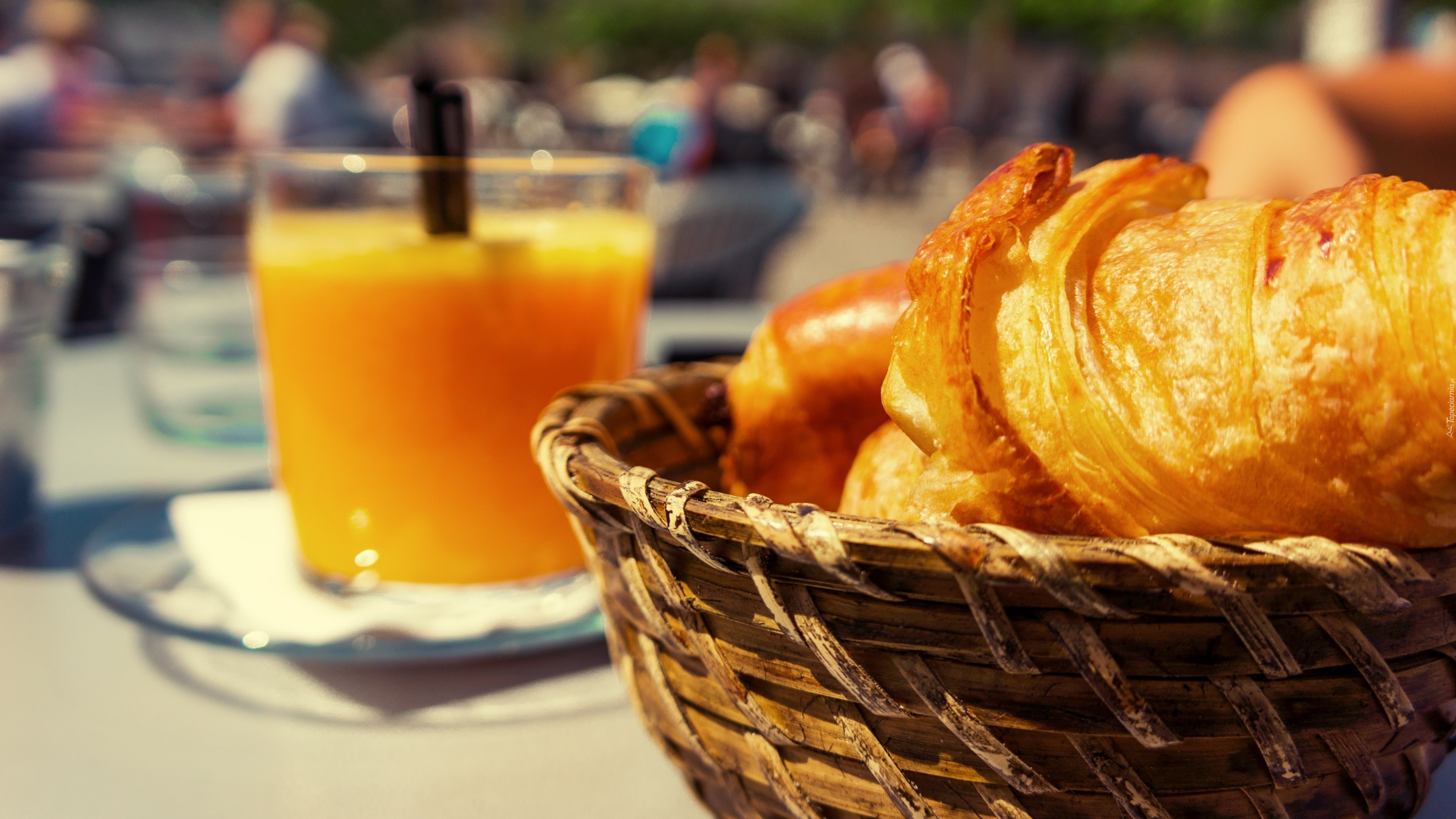 Croissanty, Koszyczek, Sok, Pomarańczowy, Szklanka