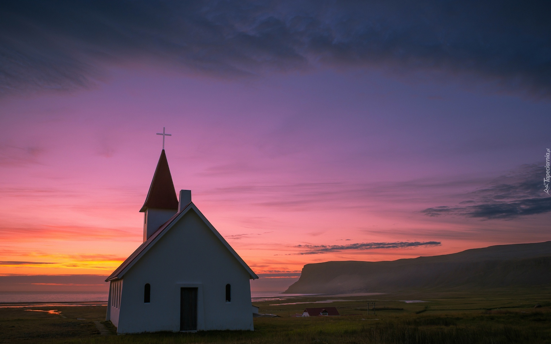 Islandia, Wybrzeże, Kościół, Zachód, Słońca