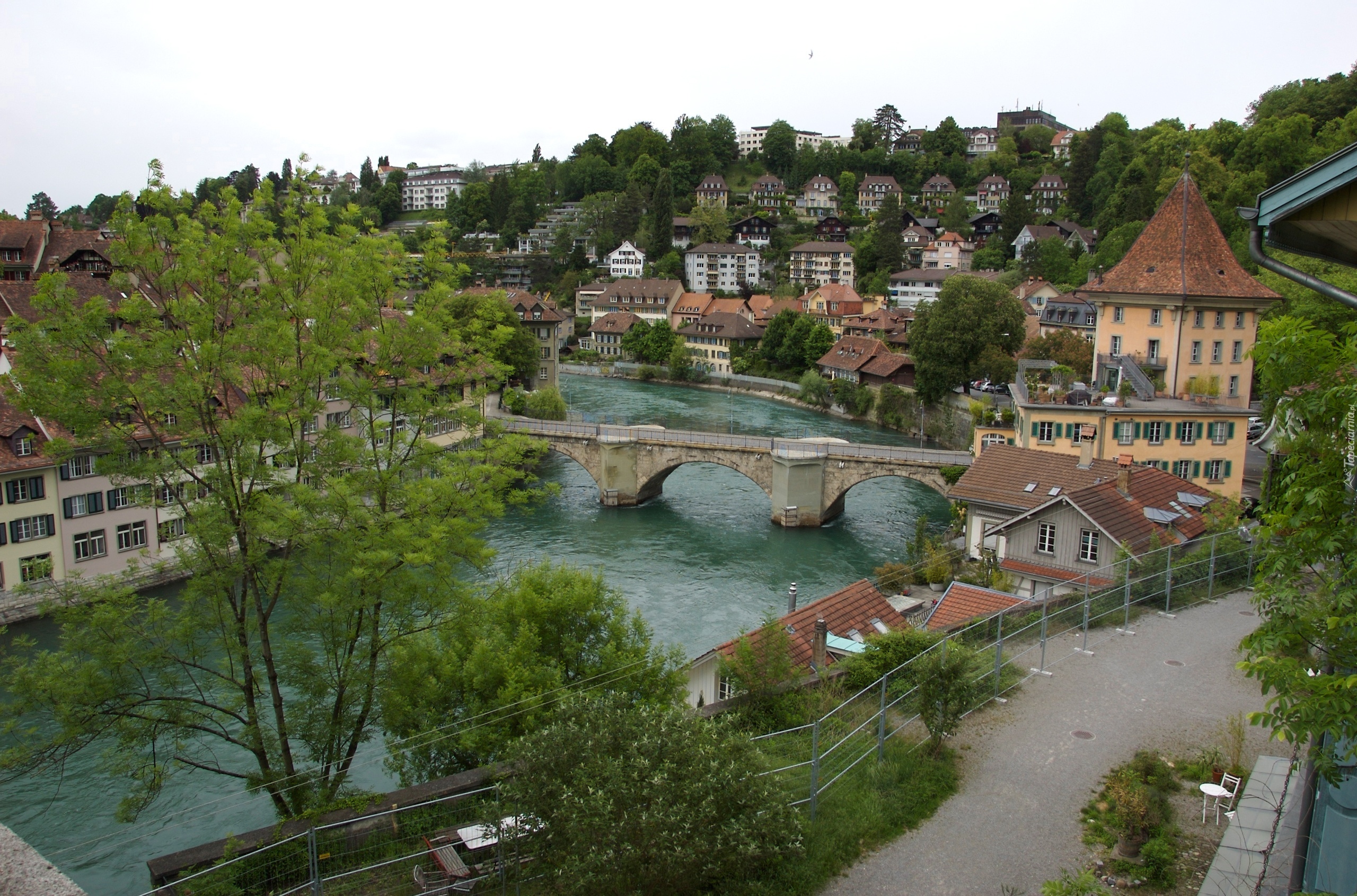 Berno, Szwajcaria, Most, Rzeka, Domy