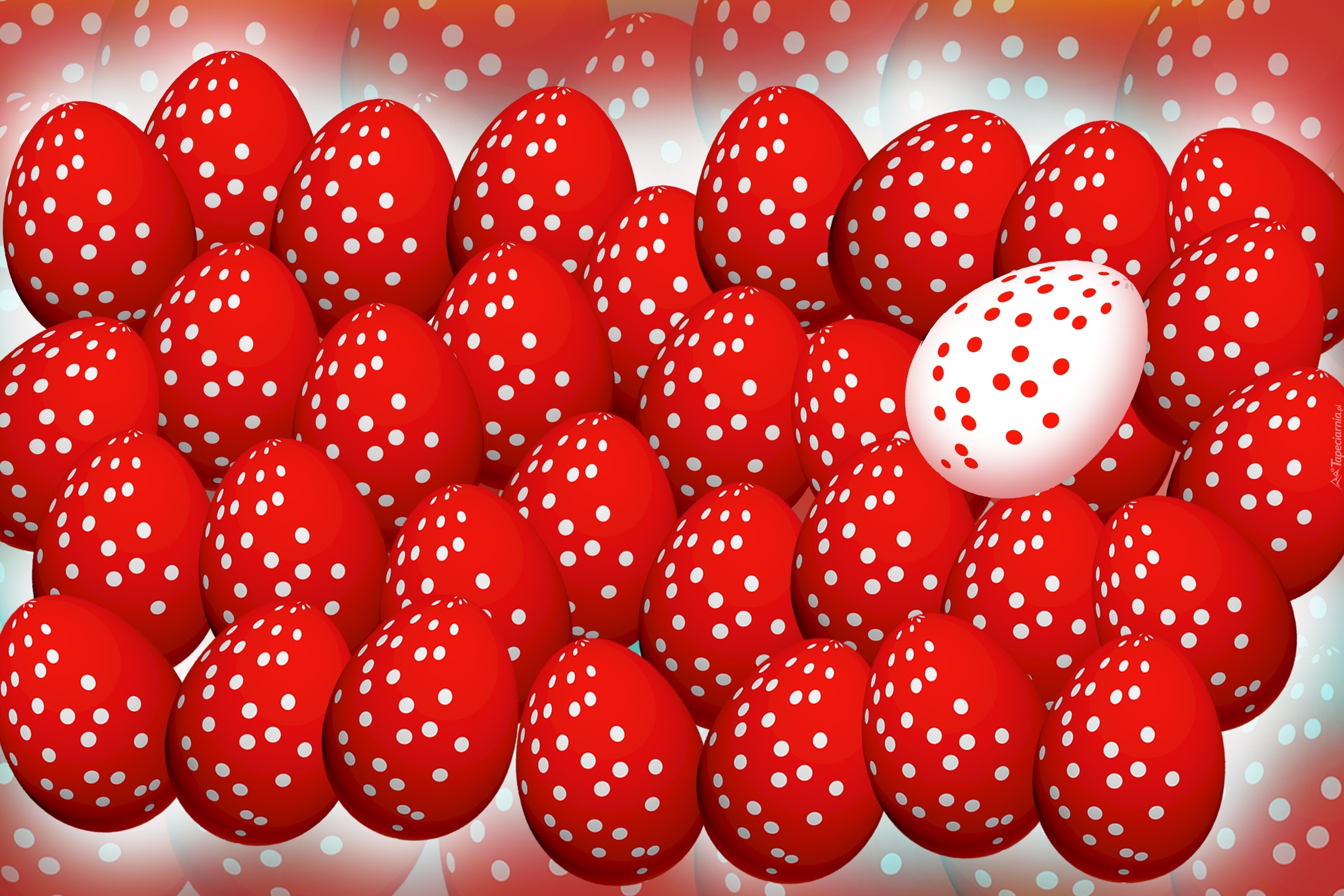Jajeczka, Czerwone, Białe, Kropki, Wielkanoc