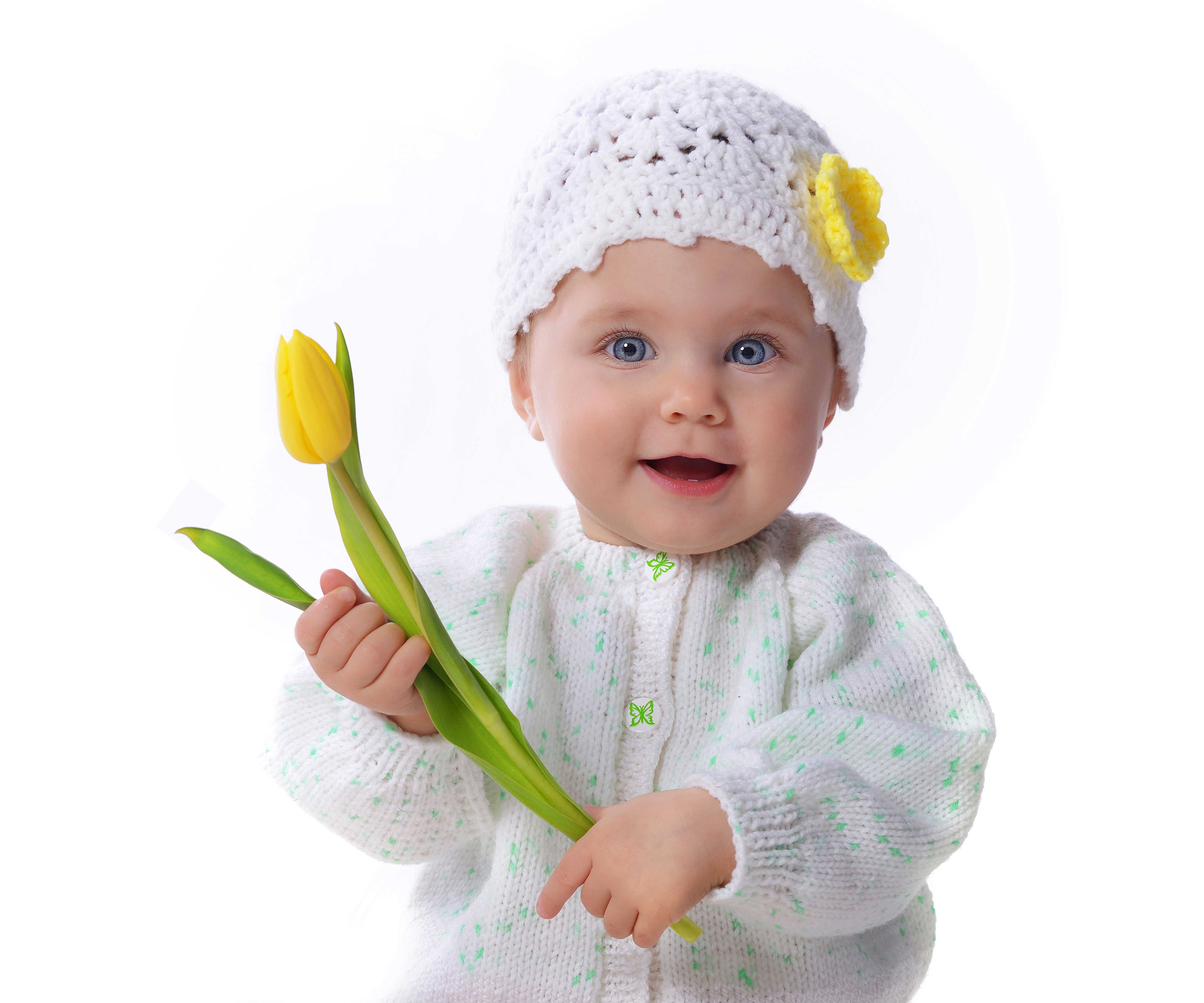 Mała, Dziewczynka, Żółty, Tulipan