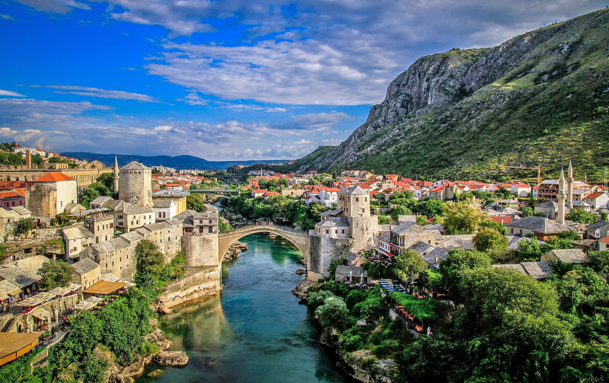 Bośnia i Hercegowina, Mostar, Rzeka Neretwa, Most, Góry