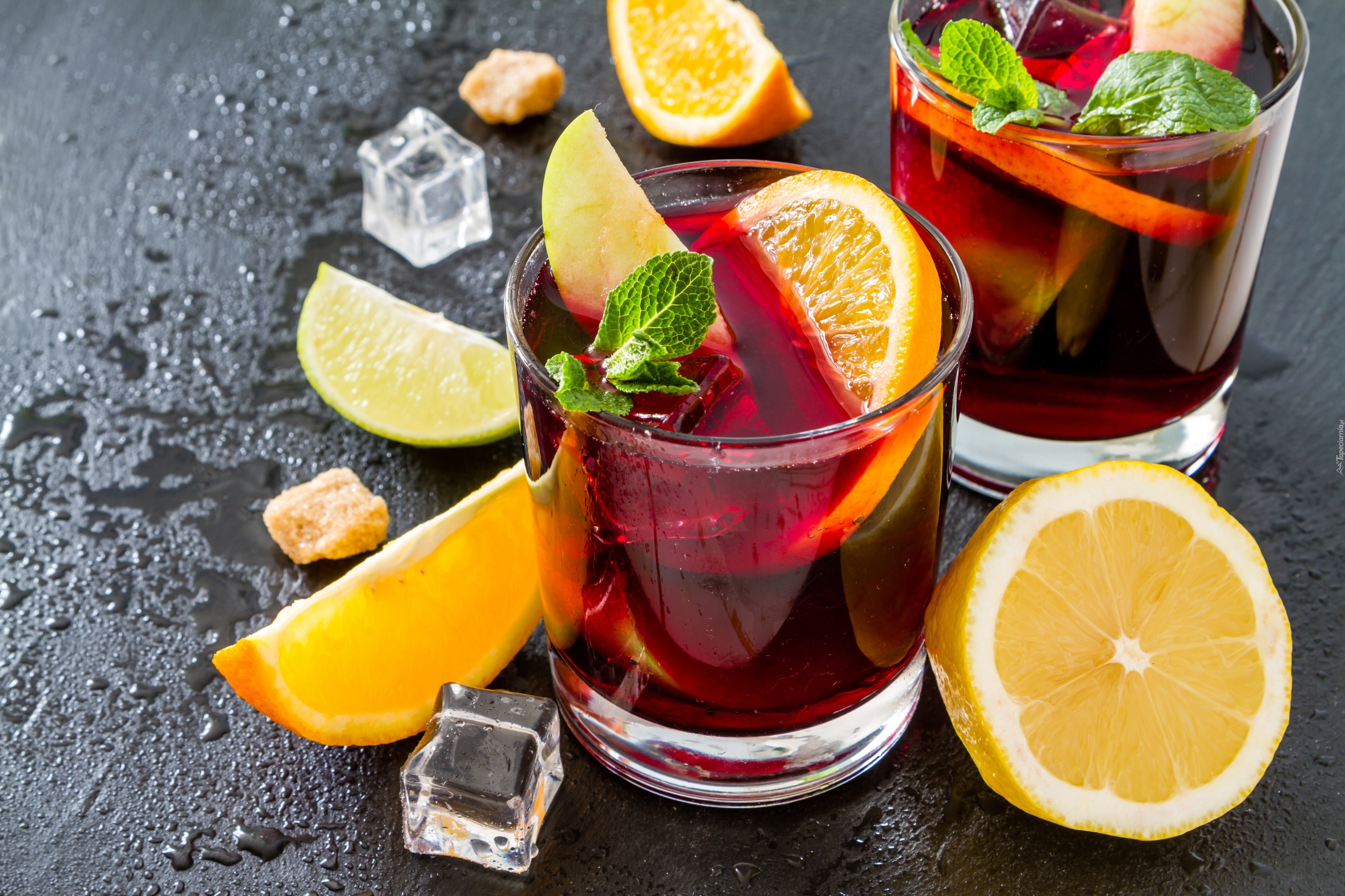 Szklanka, Drink, Lód, Cytryna