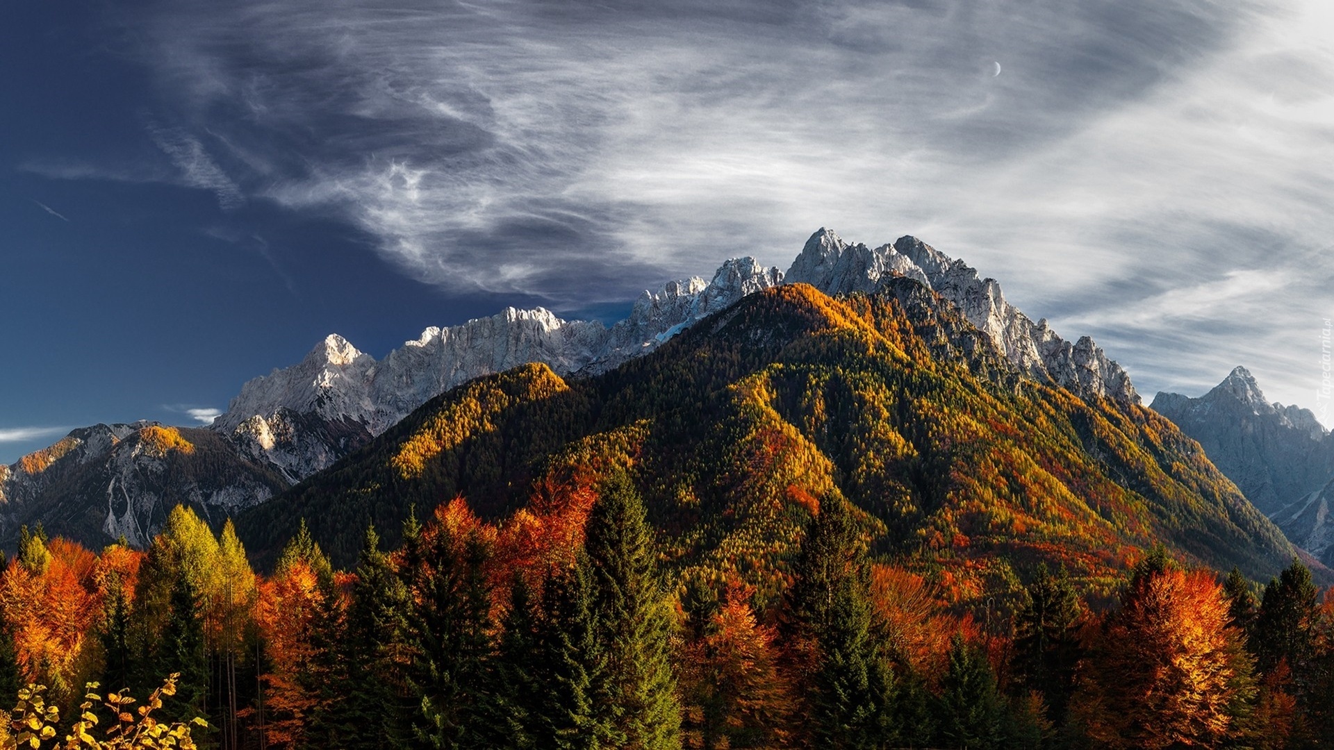 Jesień, Góry, Las, Chmury